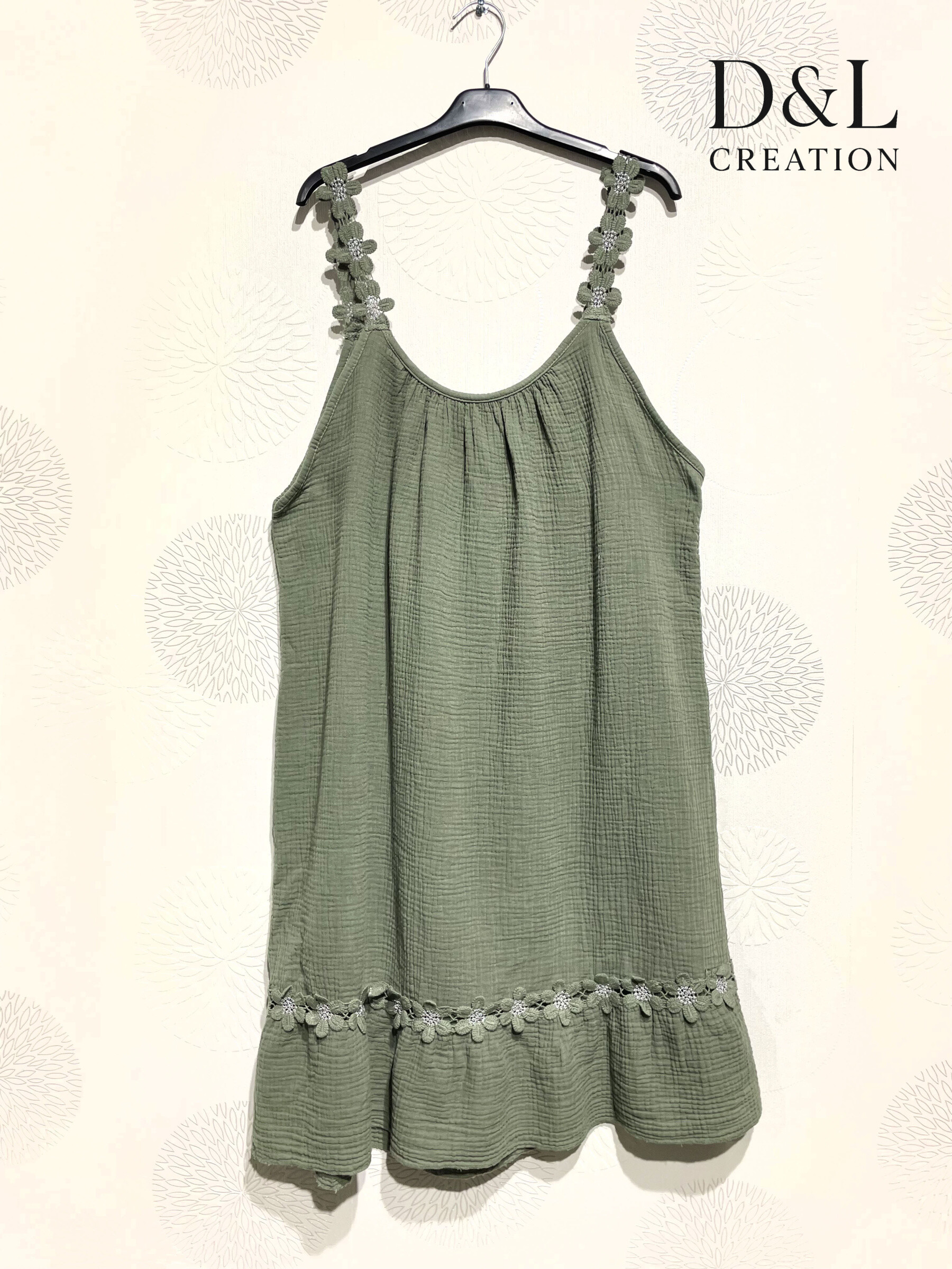 Grossiste D&L CREATION - Robe double gaze de coton fleurs sur bretelles T38 à T50