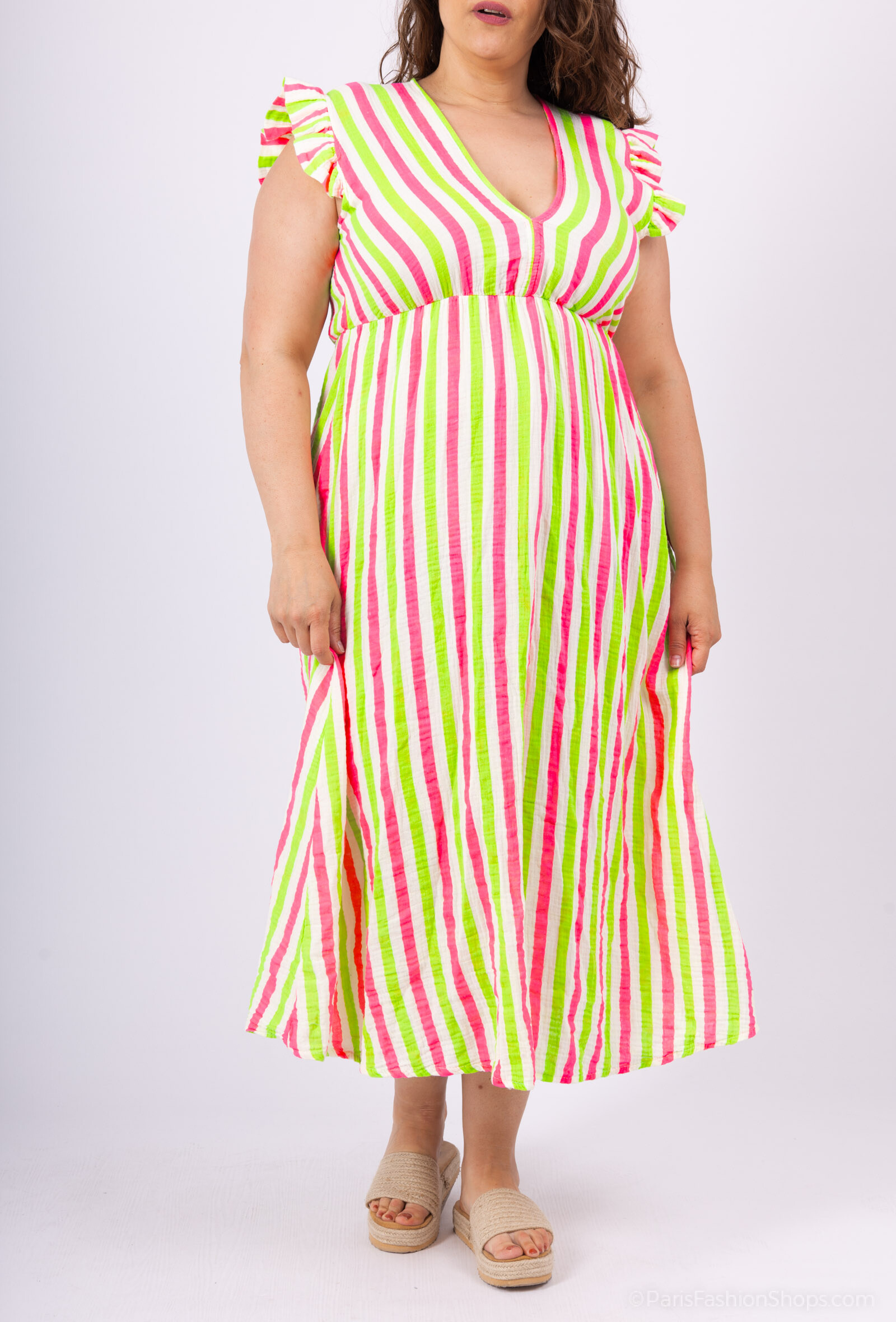 Mayorista D&L CREATION - Vestido largo en V -ck con corbatas con rayas fluorescentes T38 a T44
