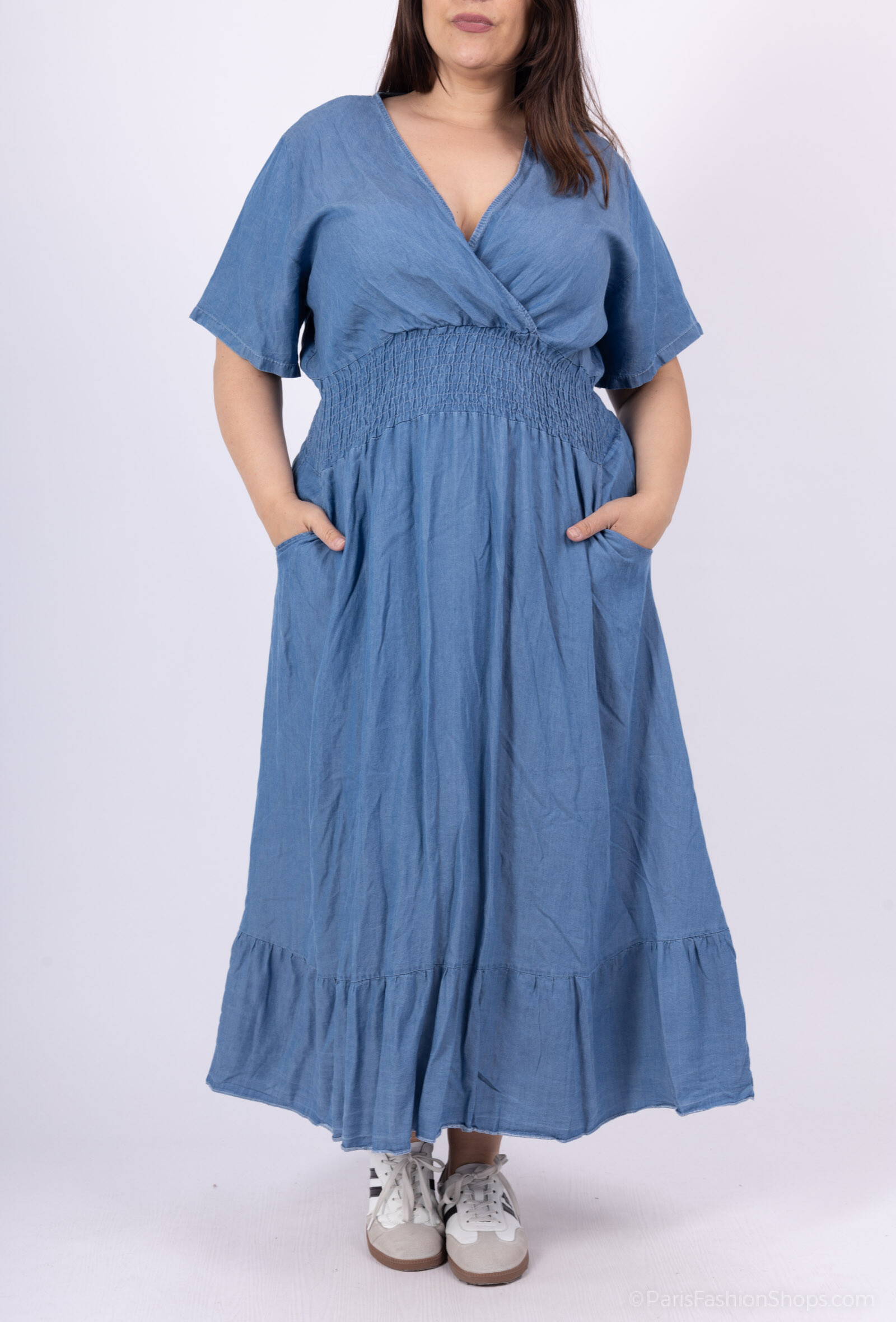 Mayorista D&L CREATION - Vestido largo Cambio de cerveza en Danel Tencel Gran tamaño T38 a T52