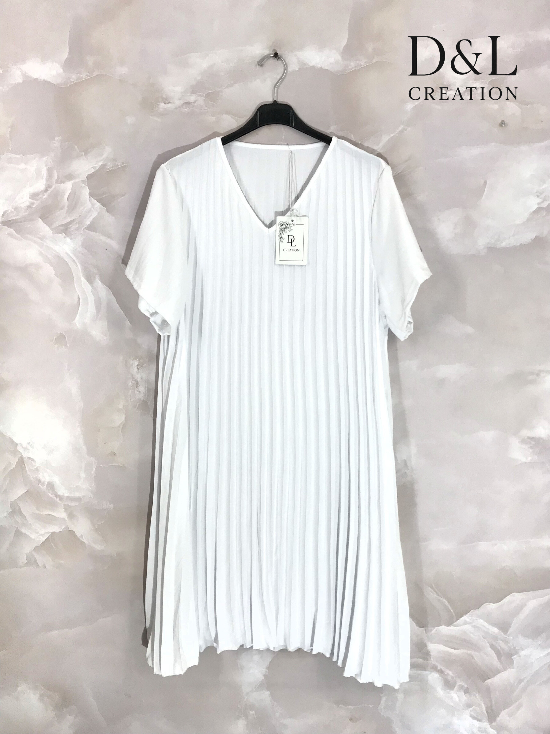 Mayorista D&L CREATION - Vestido plisado corto en V -neck T38 en T54