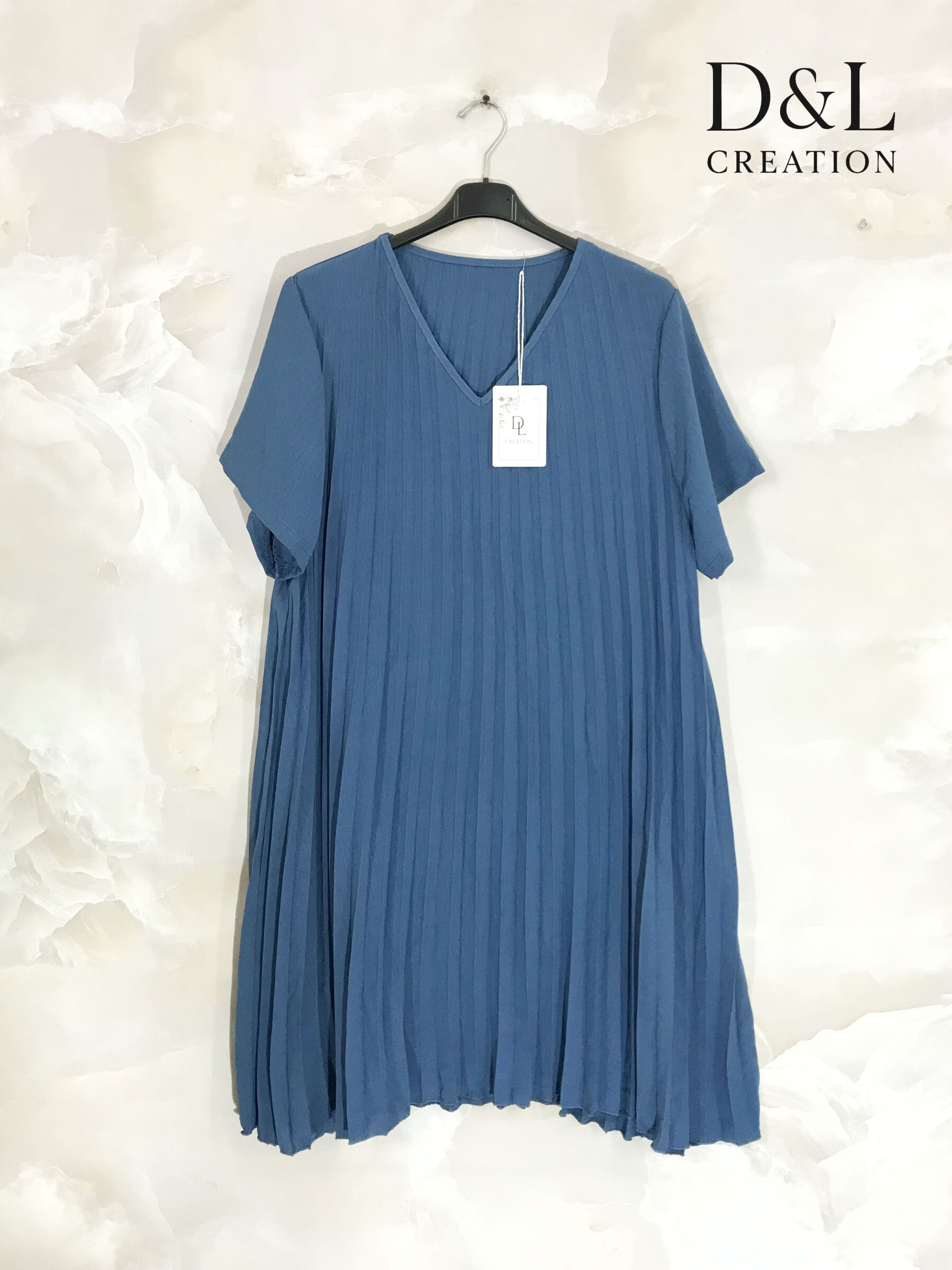 Mayorista D&L CREATION - Vestido plisado corto en V -neck T38 en T54
