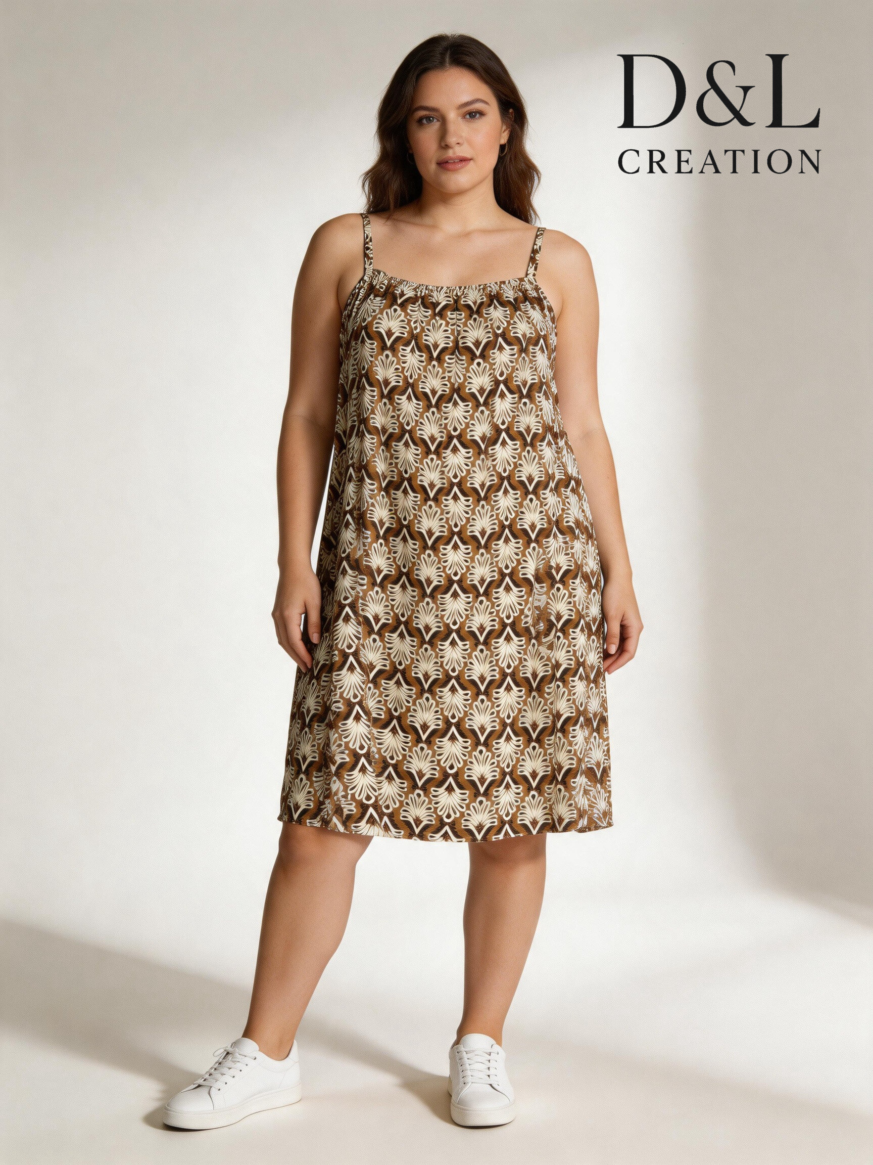 Wholesaler D&L CREATION - Floral print spaghetti strap dress sizes 38 to 48