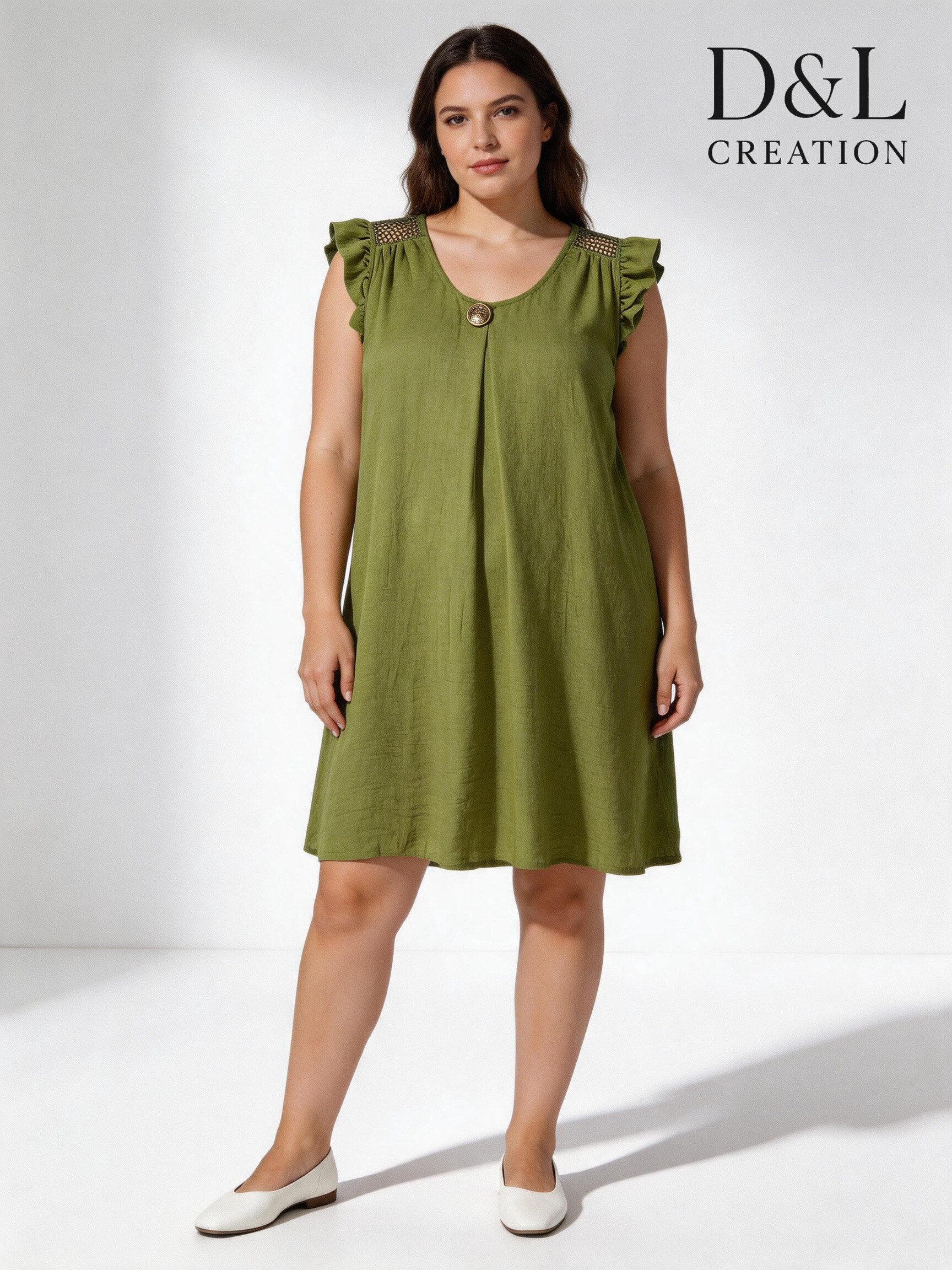 Mayorista D&L CREATION - Vestido mini de viscosa con mangas con volantes y encaje en la espalda, tallas 38 a 48
