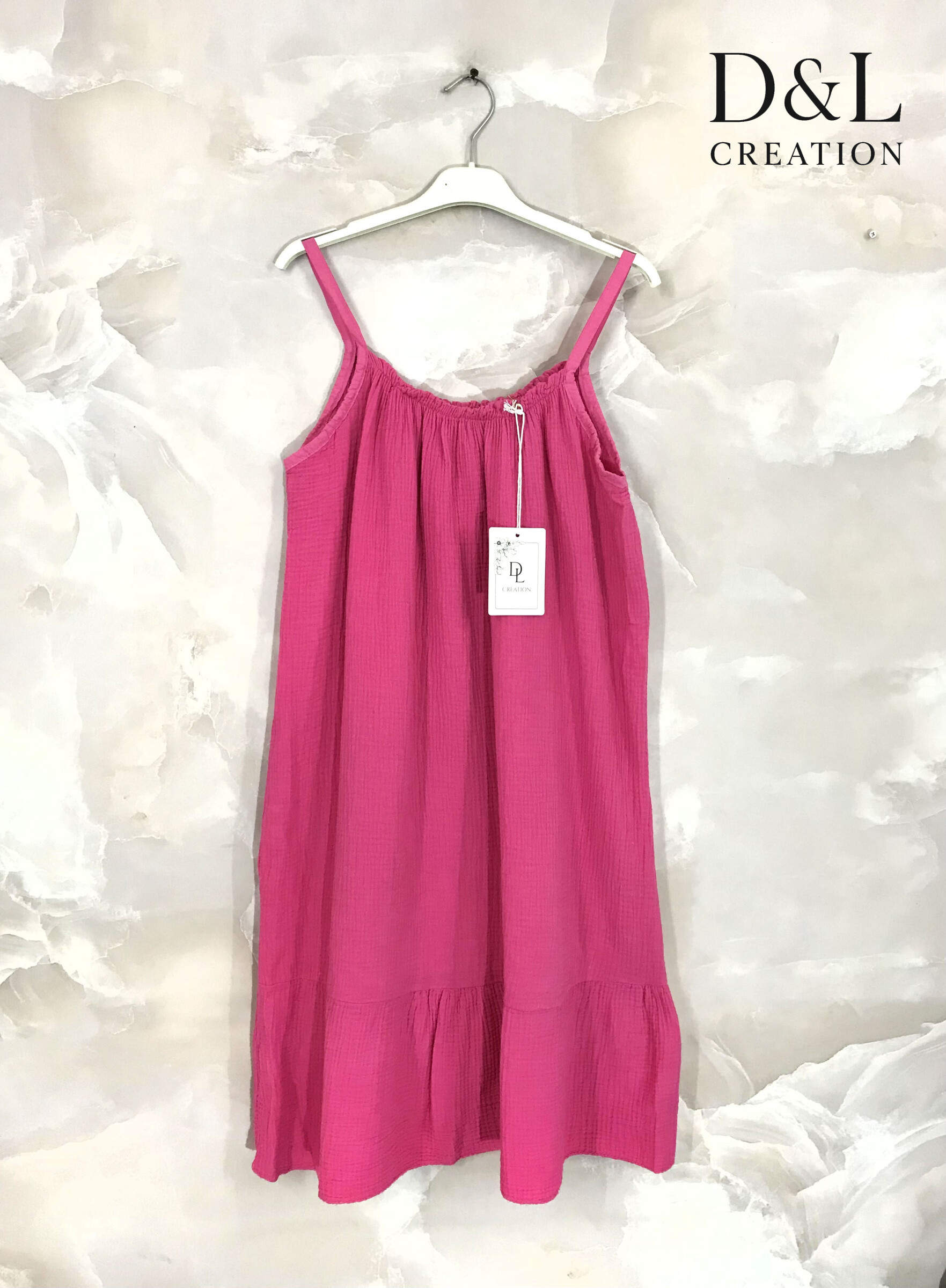 Großhändler D&L CREATION - Mittellanges Kleid aus doppelter Baumwollgaze Größe 38 bis 48