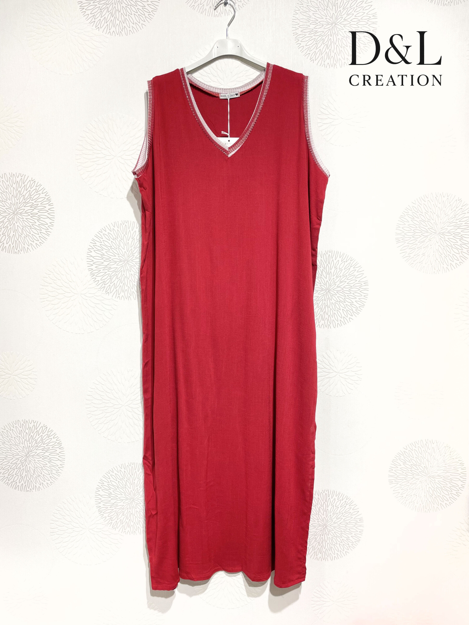 Mayorista D&L CREATION - Vestido largo sin mangas V -Neck 70% Lin T38 en T52+