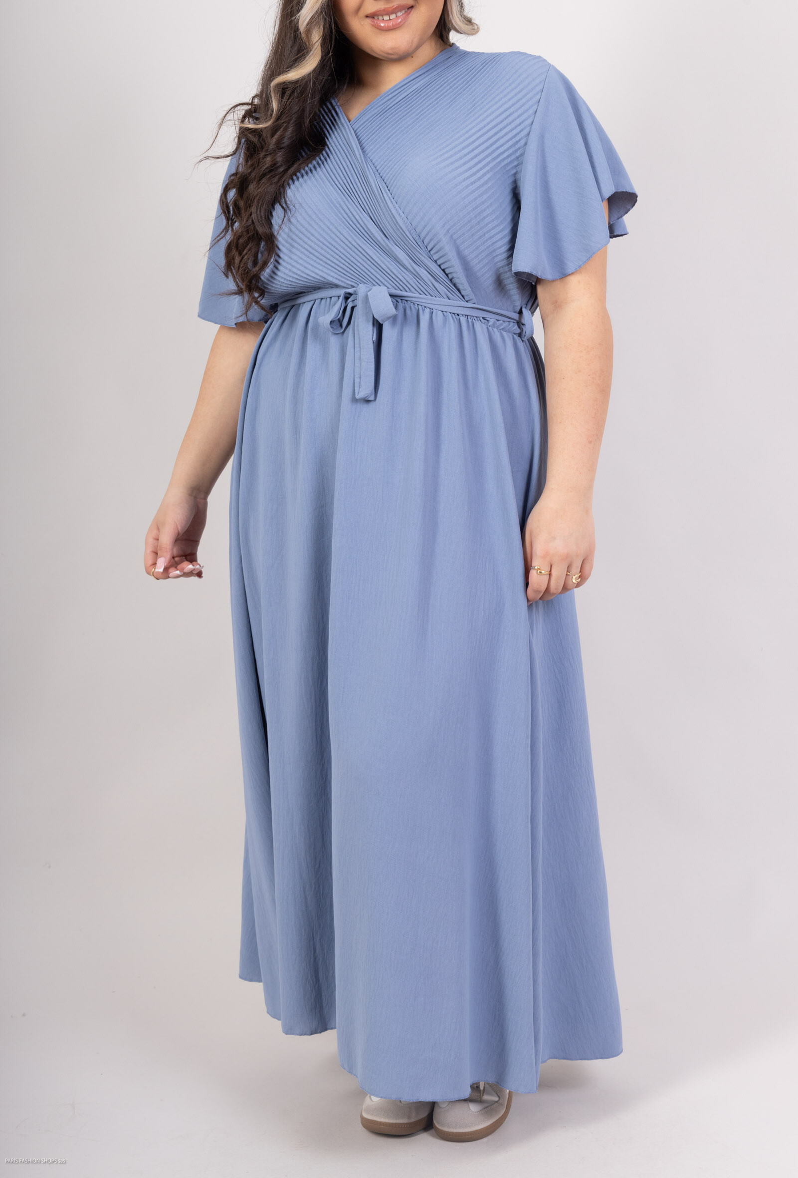 Grossiste D&L CREATION - Robe longue cache-cœur unie grande taille T38 à T60