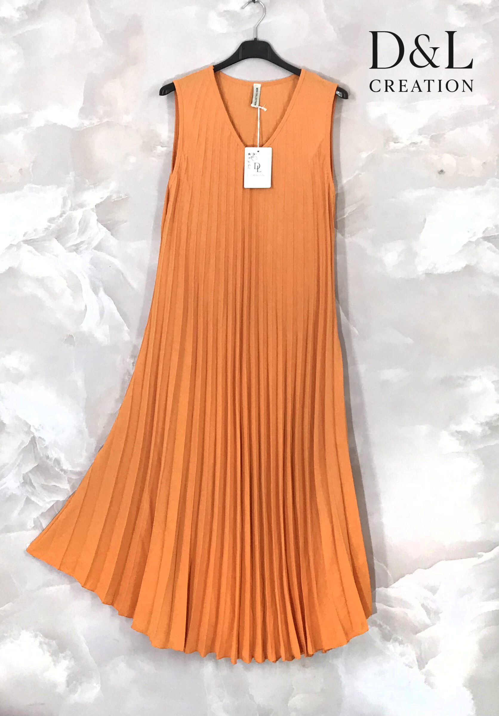 Mayorista D&L CREATION - Vestido largo plisado con escote en V talla 38 a 50