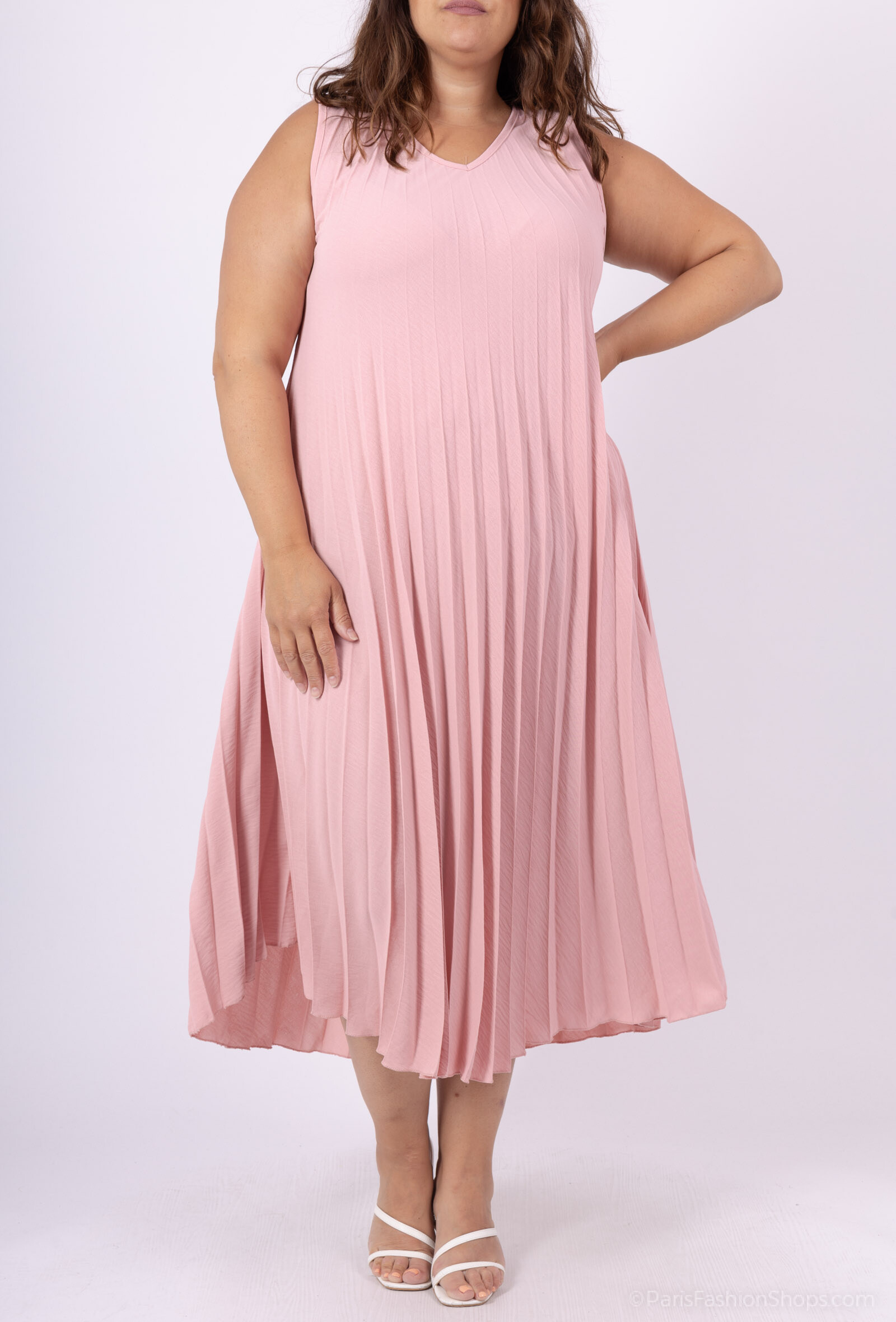 Mayorista D&L CREATION - Vestido largo plisado con escote en V talla 38 a 50