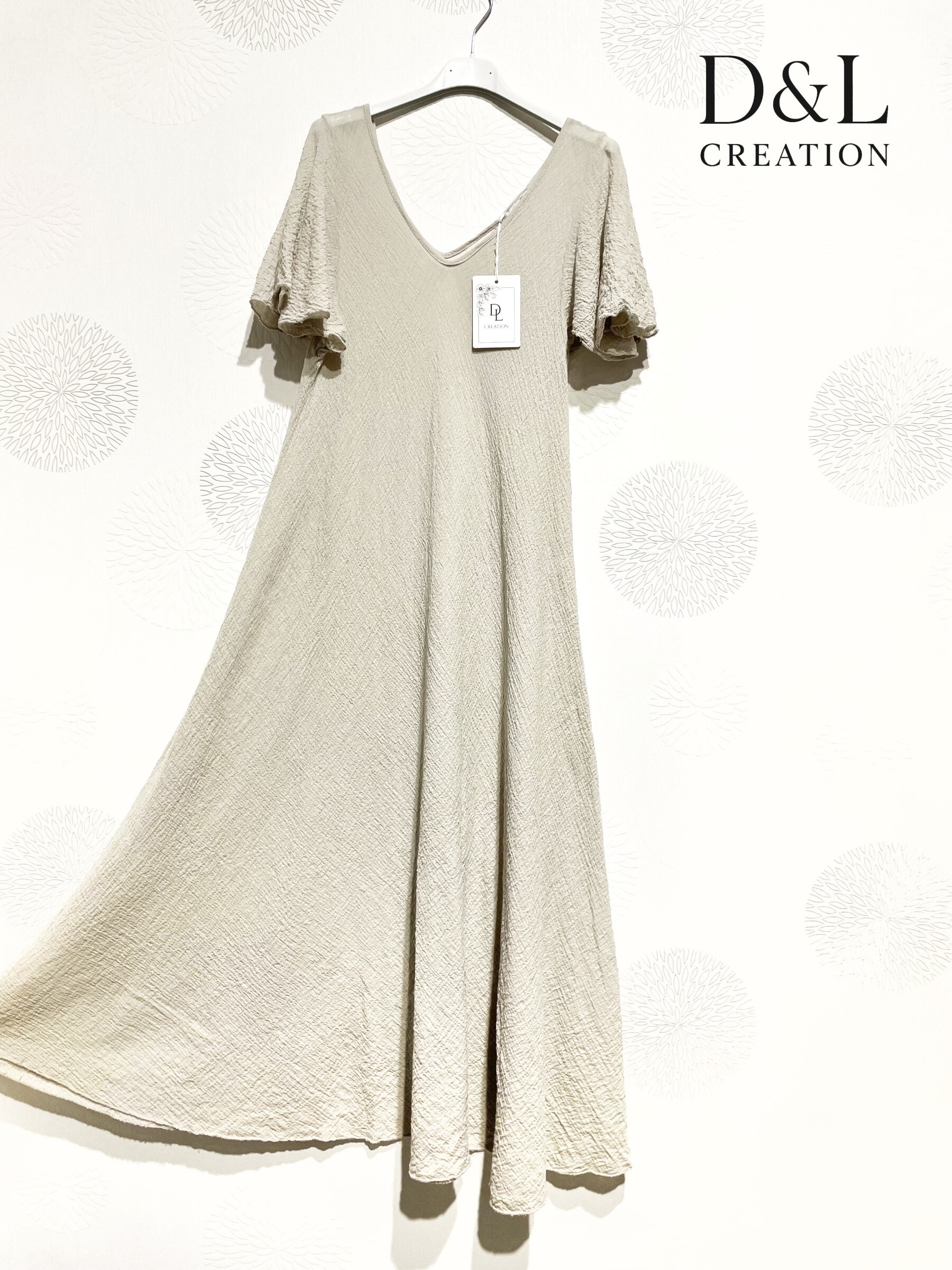 Mayorista D&L CREATION - Vestido largo acampanado de algodón gofrado talla 38 a 52