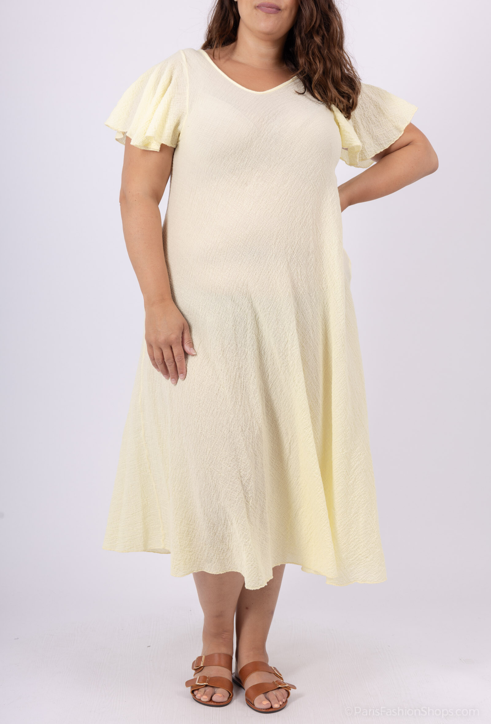 Mayorista D&L CREATION - Vestido largo acampanado de algodón gofrado talla 38 a 52