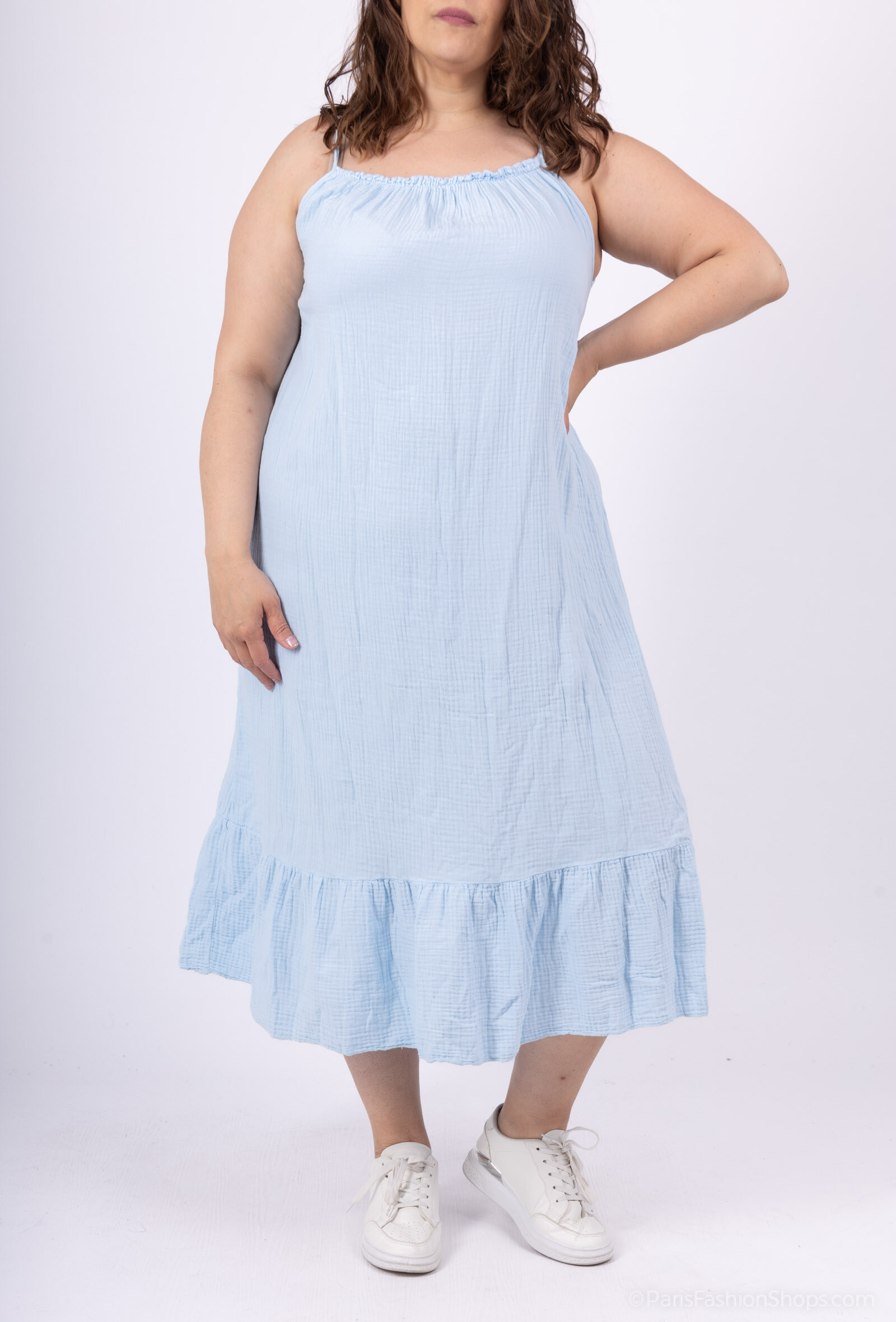 Wholesaler D&L CREATION - Long double cotton gauze dress with fine straps T40 to T52