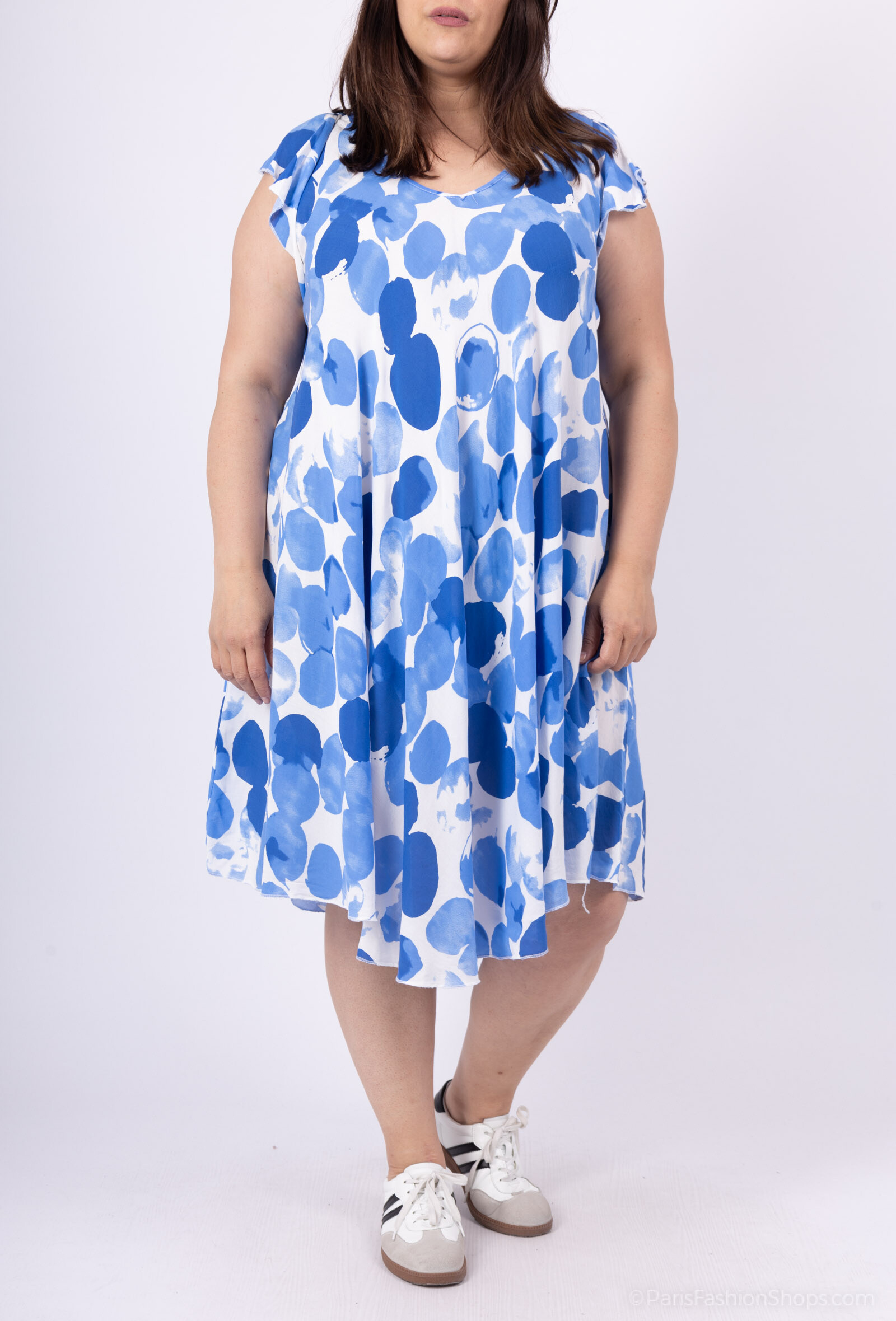 Grossiste D&L CREATION - Robe évasée col V imprimé ronds T38 à T54