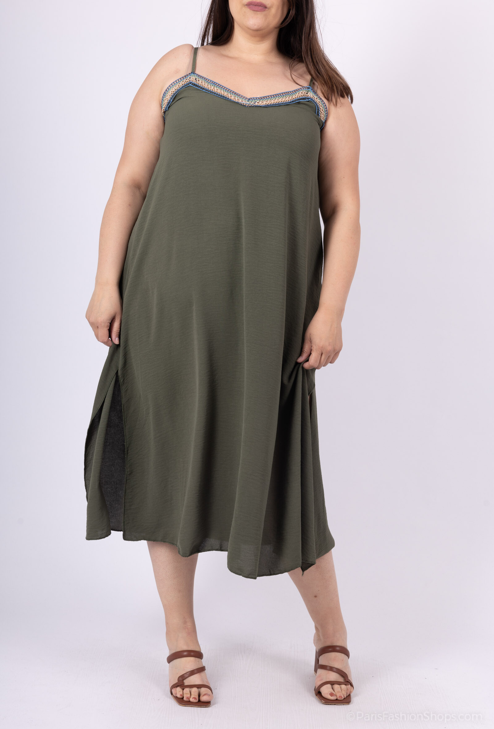 Mayorista D&L CREATION - Vestido largo con correas finas y decoración en el V -neck T38 en T46