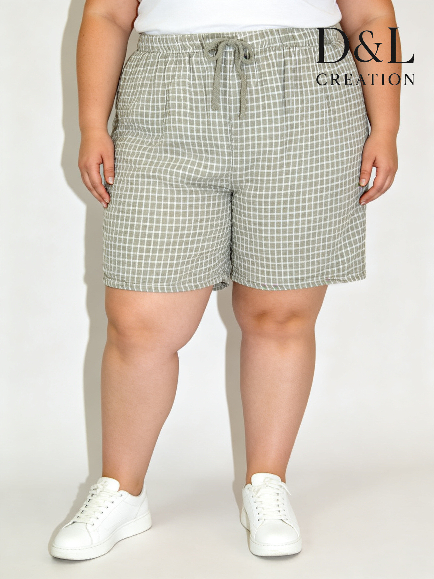 Großhändler D&L CREATION - Kurze Hose aus doppellagigem Baumwollstoff mit Karomuster, Größen 38 bis 48