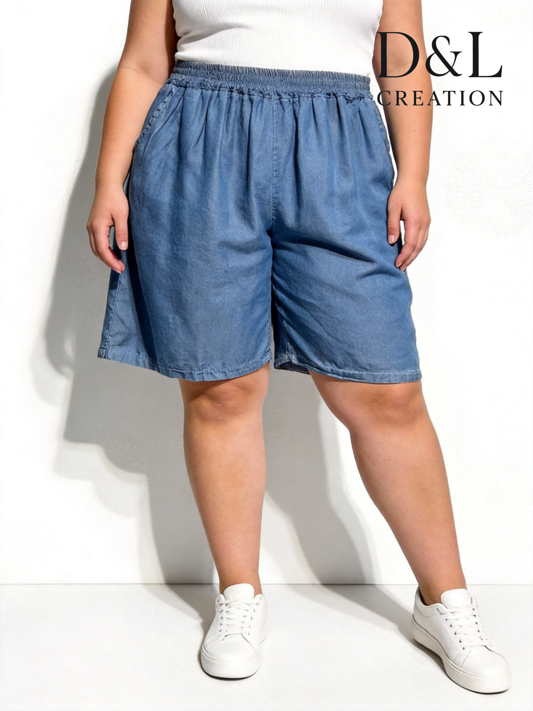 Großhändler D&L CREATION - Tencel-Jeansshorts mit Taschen, Größen 38 bis 50
