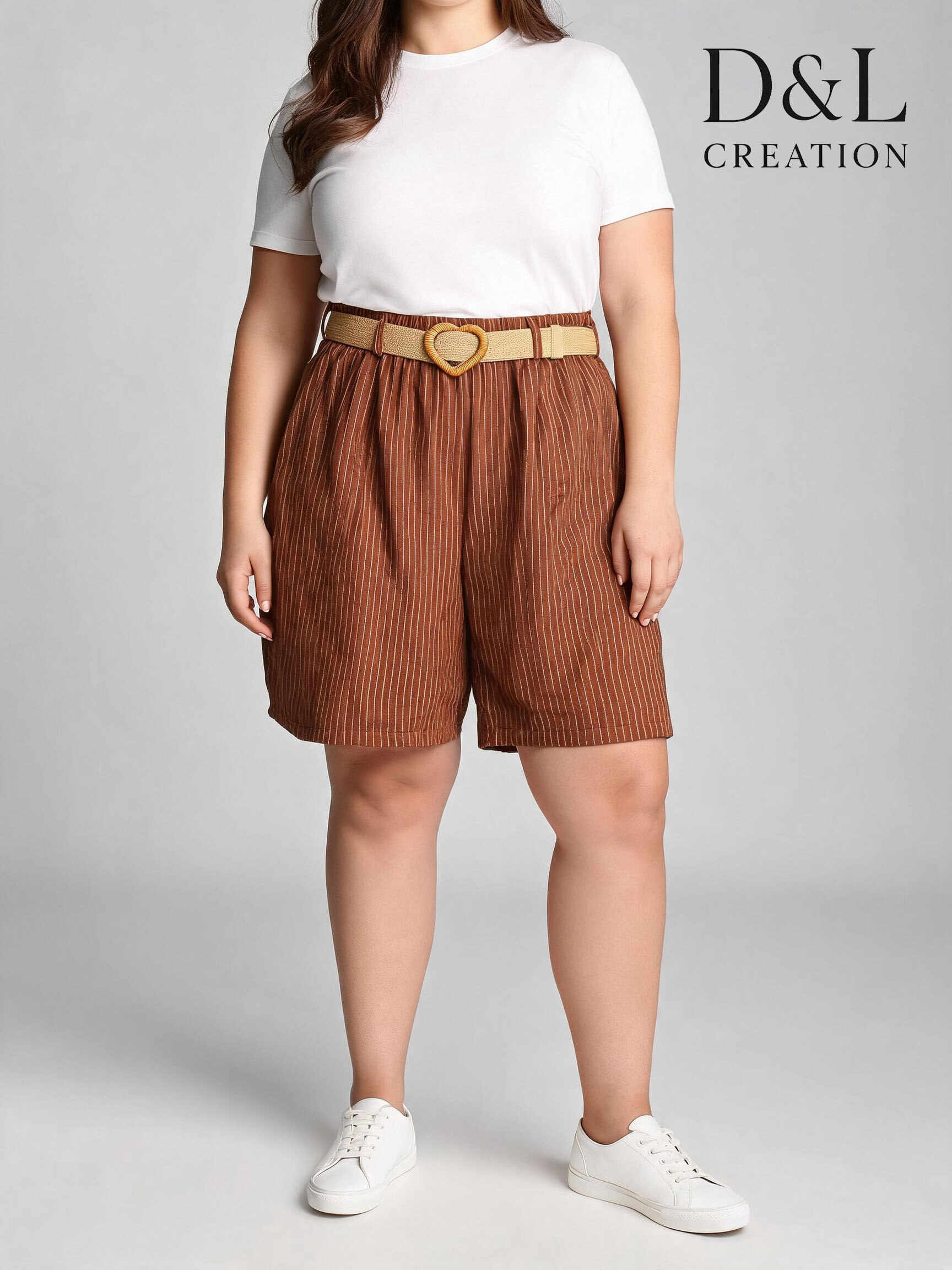 Mayorista D&L CREATION - Shorts de rayas finas con bolsillos y cinturón, tallas T36 a T46