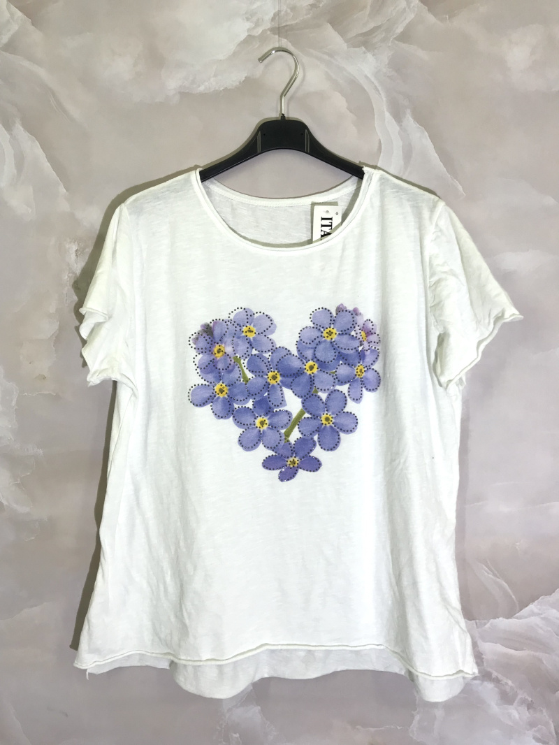 Grossista D&L Creation - Maglietta con sfondo bianco, stampa e strass