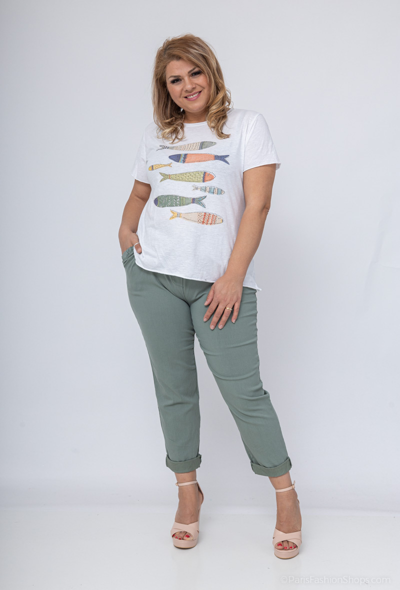 Grossista D&L Creation - Maglietta con sfondo bianco, stampa e strass