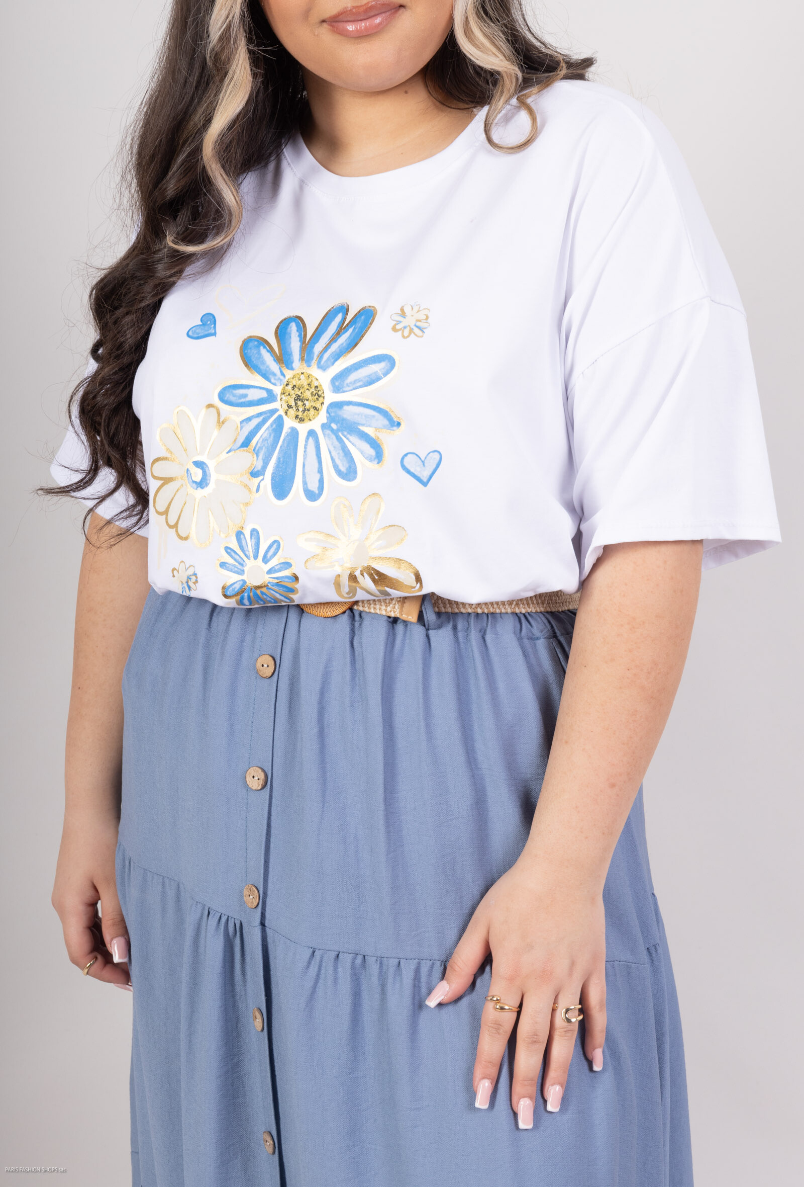 Grossiste D&L CREATION - T-shirt oversize grande taille blanc en coton avec imprimé T40 à T58