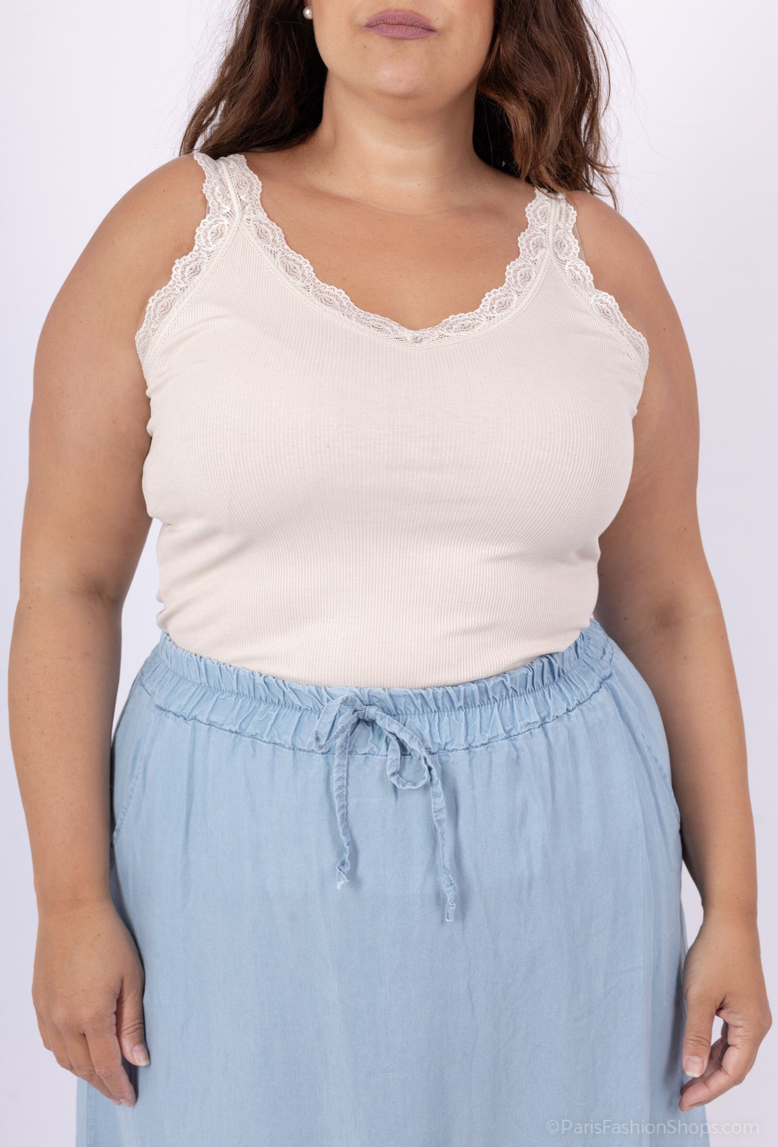 Wholesaler D&L CREATION - Ribbed tank top with T38 lace to T48