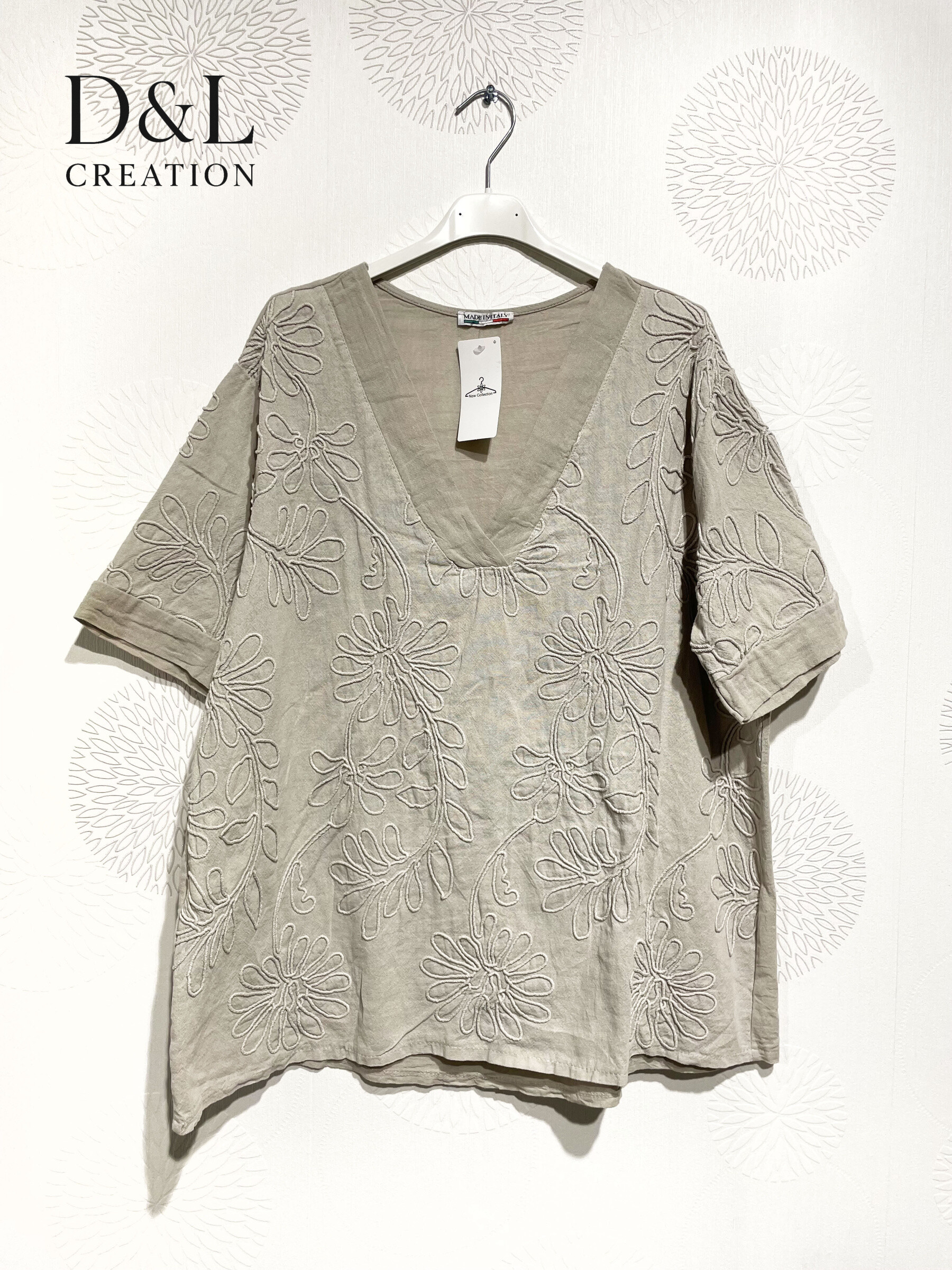 Grossista D&L CREATION - V -C. Top con ricamo floreale da T40 a T48