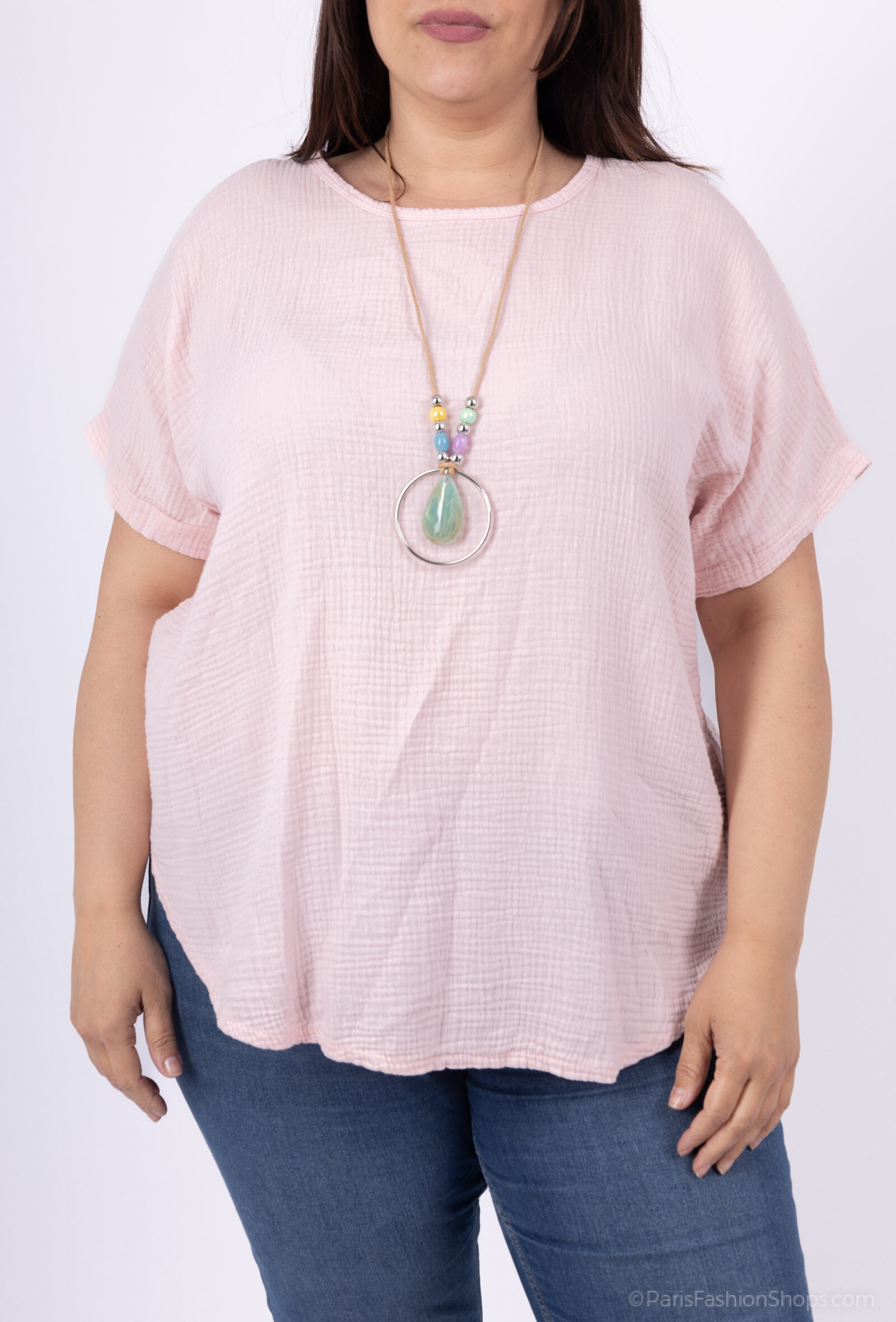 Grossiste D&L CREATION - Top double gaze de coton avec dentelle dans le dos T38 à T52