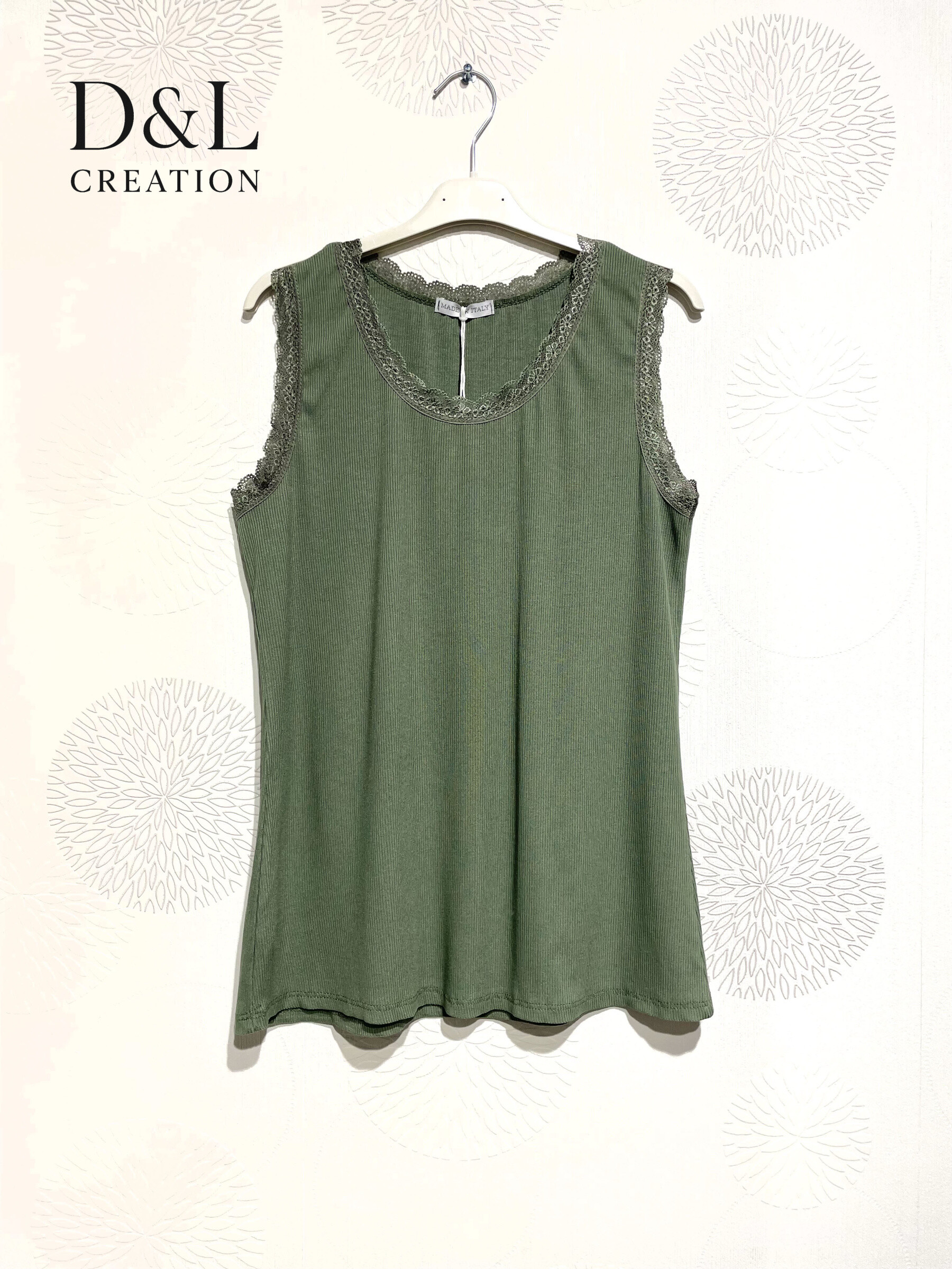Grossiste D&L CREATION - Top sans manche côtelé avec dentelle T38 à T48