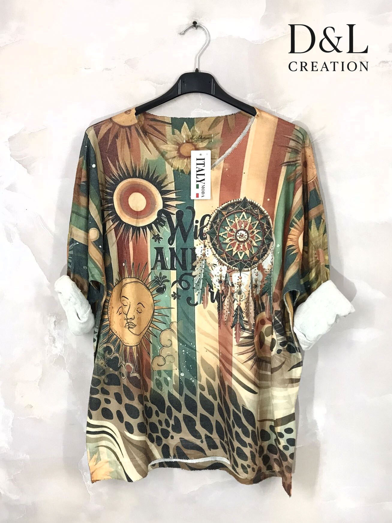 Grossista D&L CREATION - Top in maglia fine stampato taglie T38 a T52