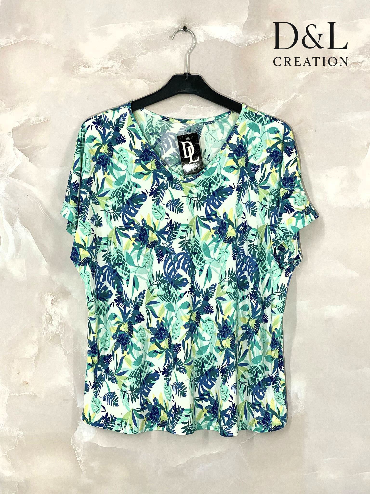 Mayorista D&L CREATION - Top con cuello en V estampado en cristal tallas 38 a 48