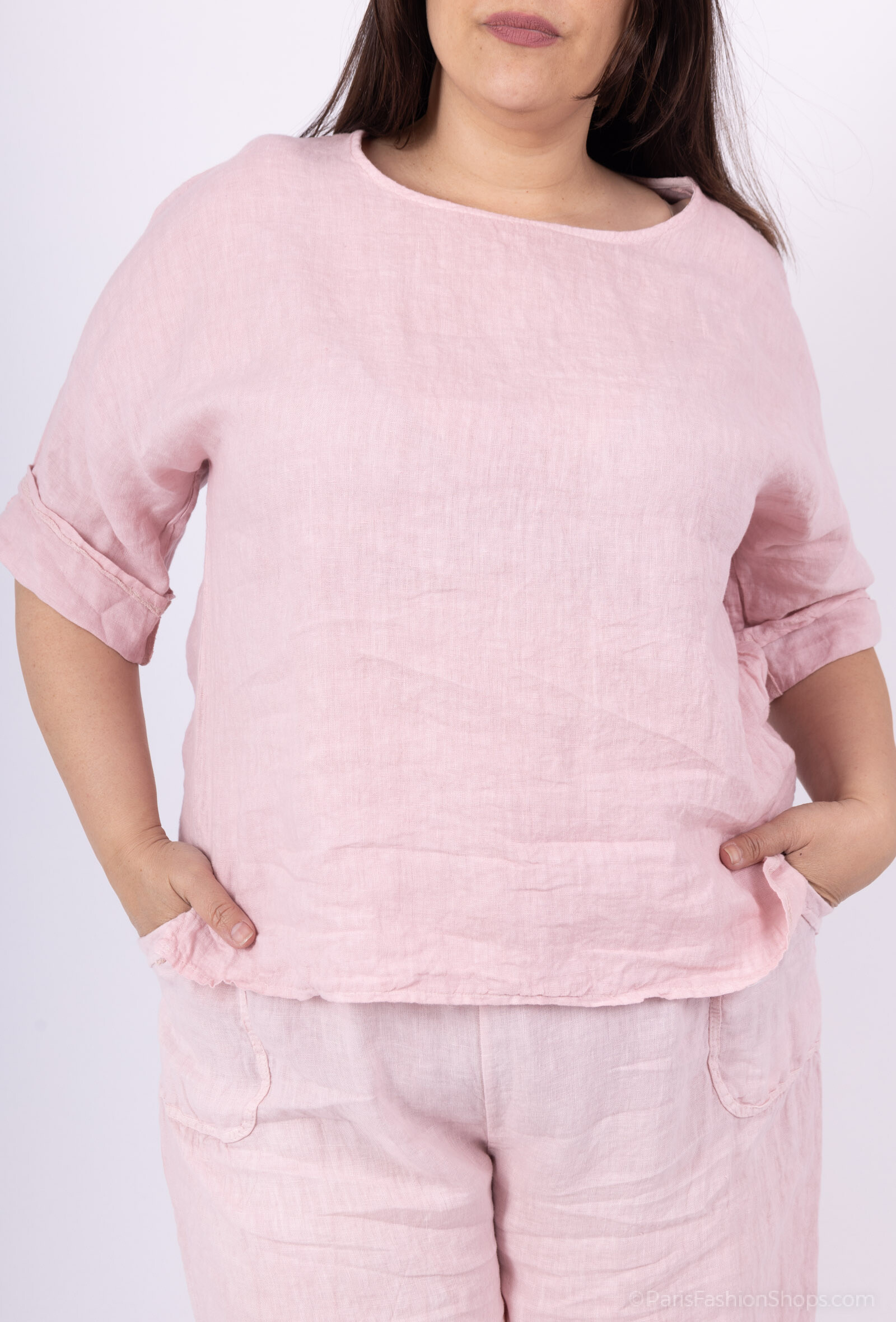 Grossiste D&L CREATION - Top manches courtes en lin T38 à T48