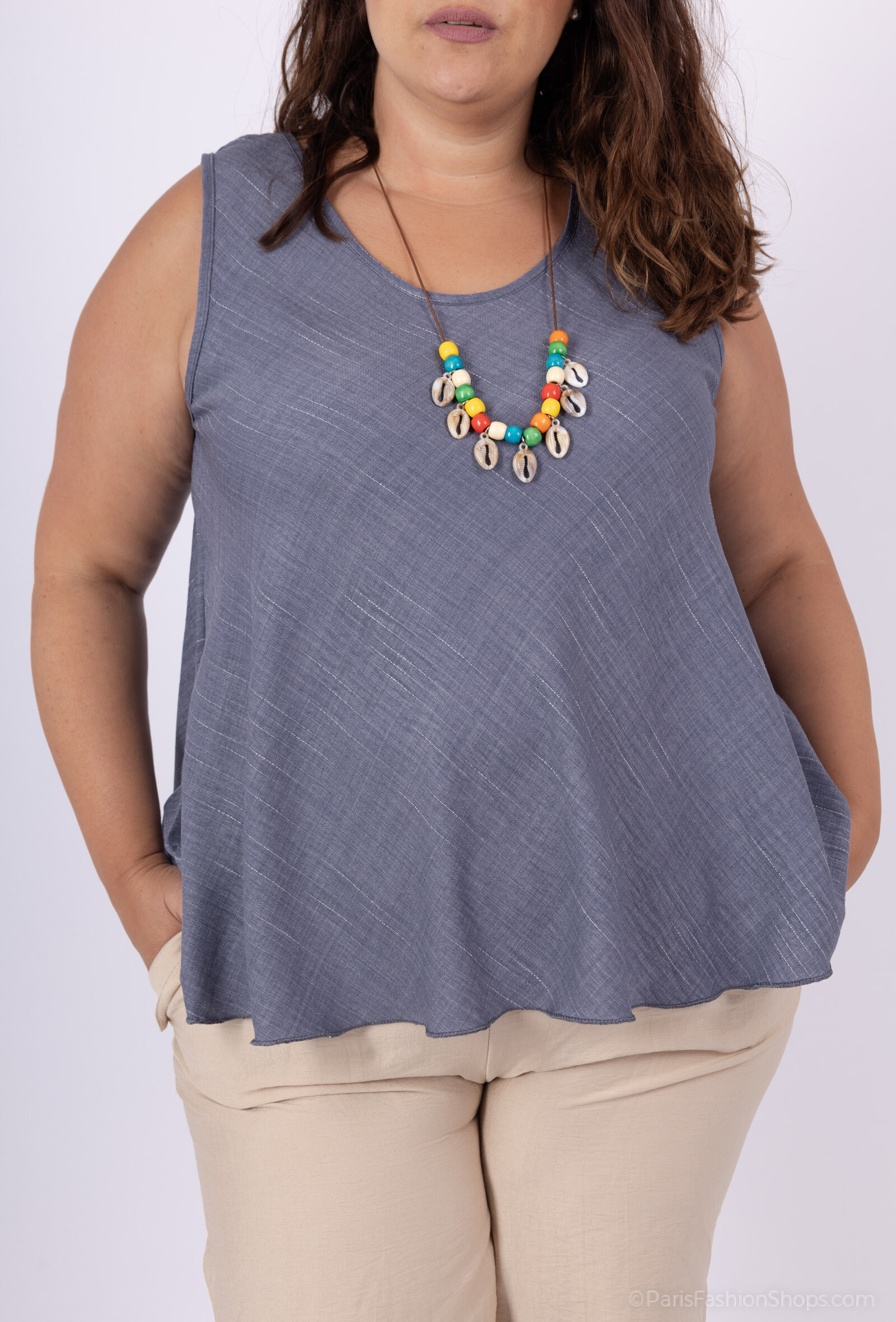 Grossiste D&L CREATION - Top strié fluide avec collier T38 à T48