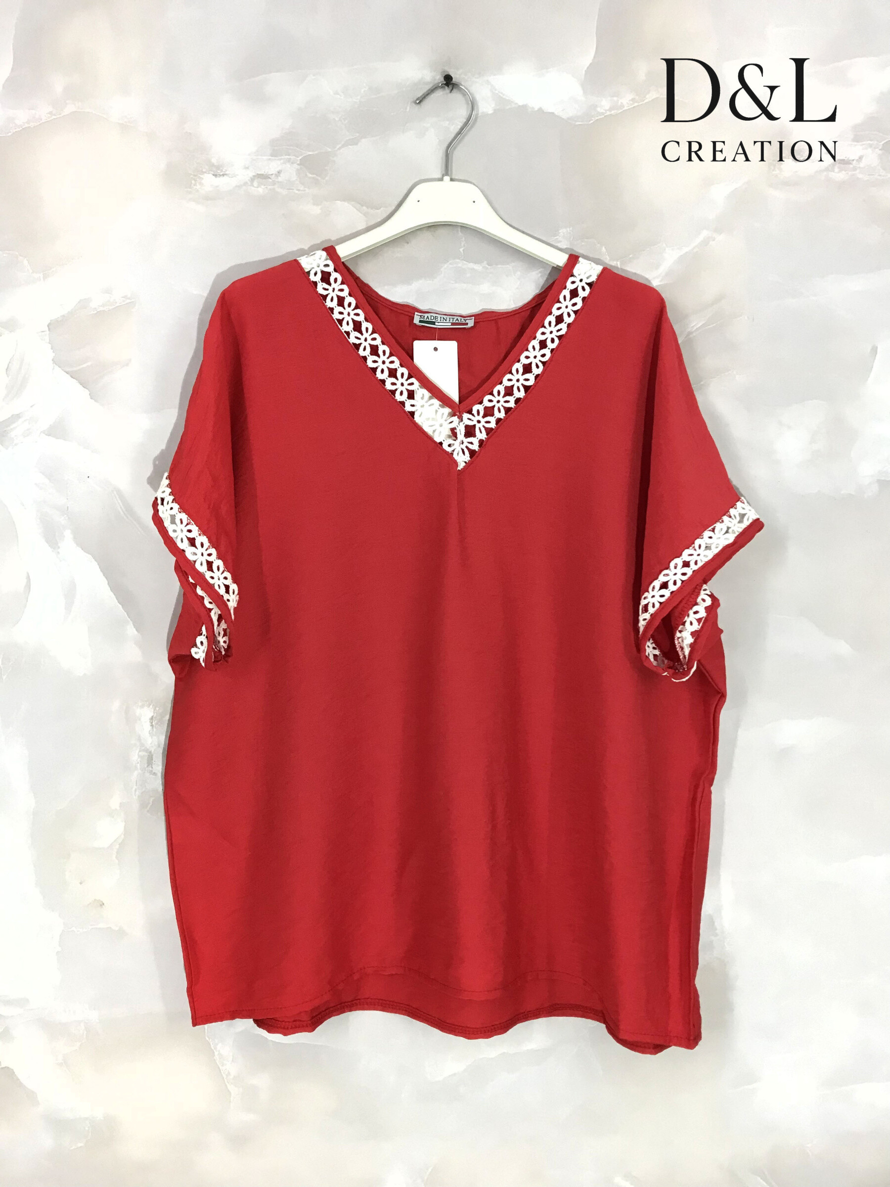 Grossiste D&L CREATION - Top avec dentelle sur col V et bout des manches T38 à T50