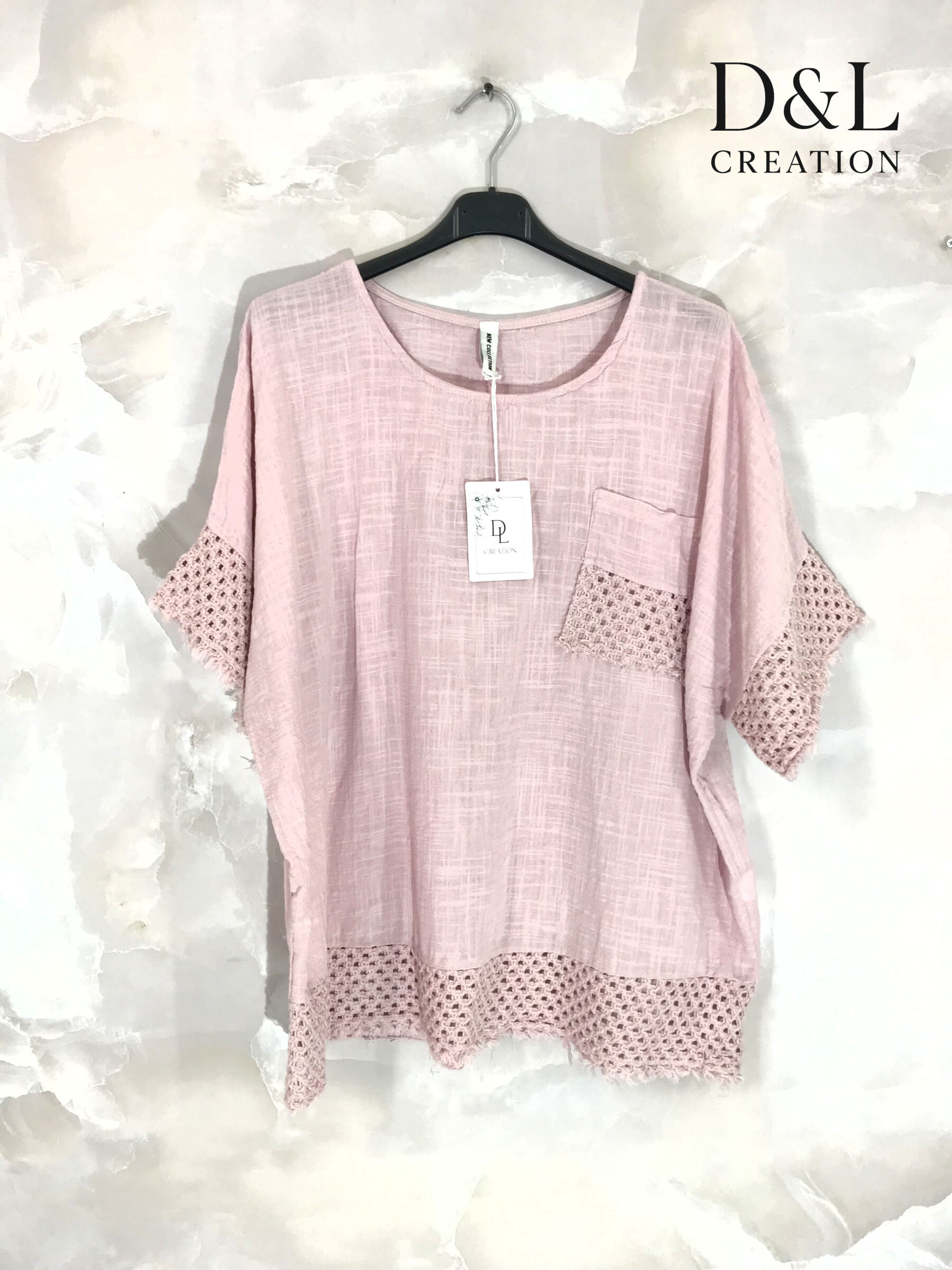 Grossiste D&L CREATION - Top manches courtes en coton avec poche et bas en dentelle T38 à T60
