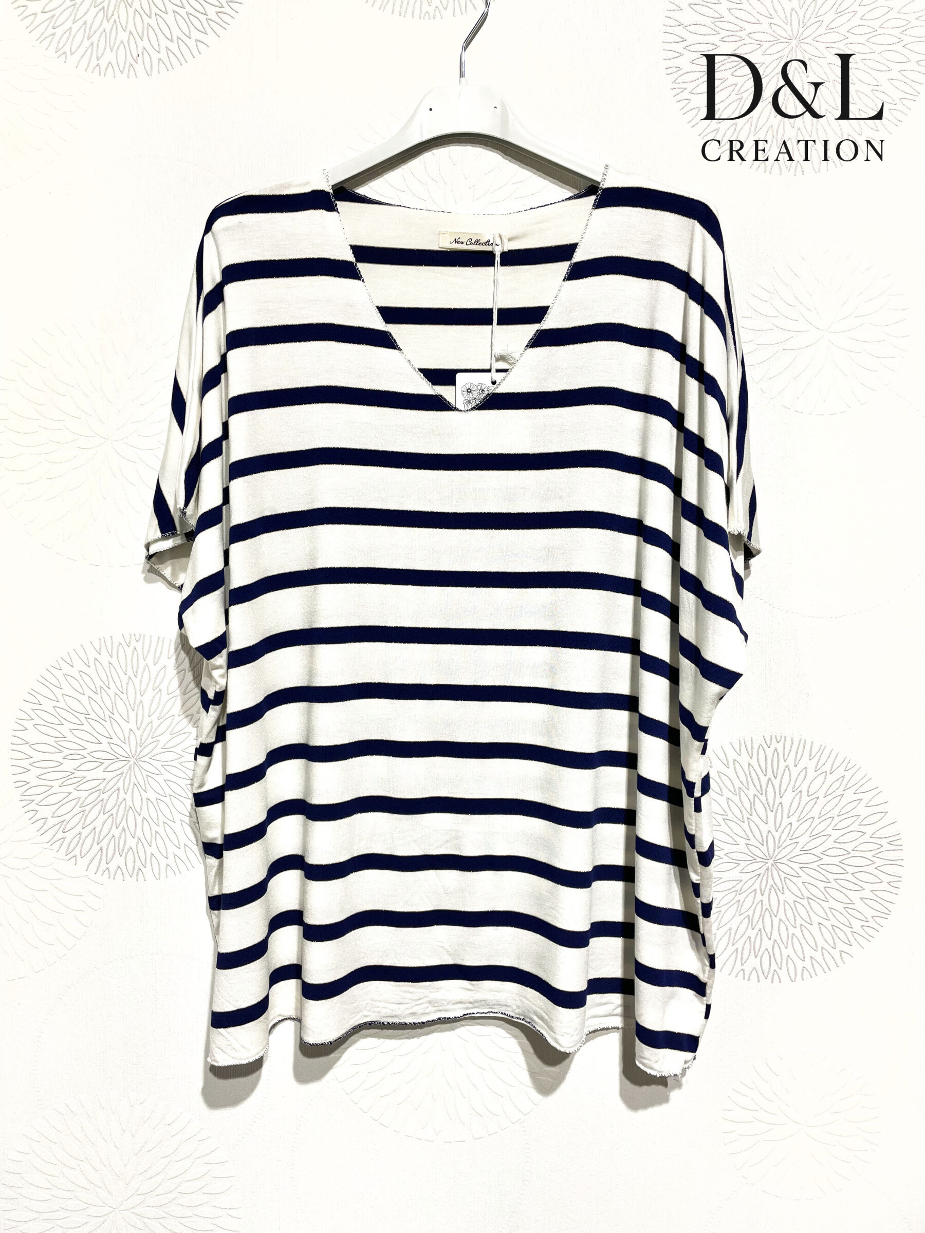 Grossiste D&L CREATION - Top grande taille ultra stretch marinière col V T38 à T56