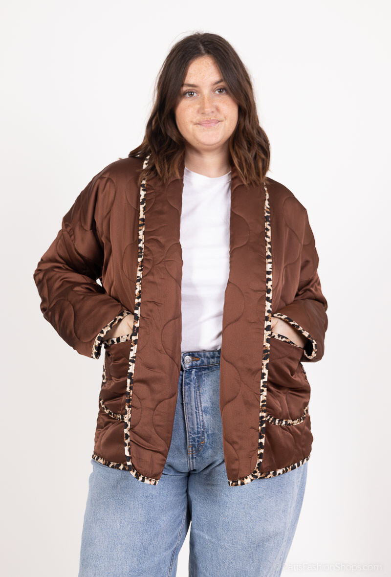 Grossiste D&L CREATION - Veste doudoune avec poches et bordures à imprimé léopard