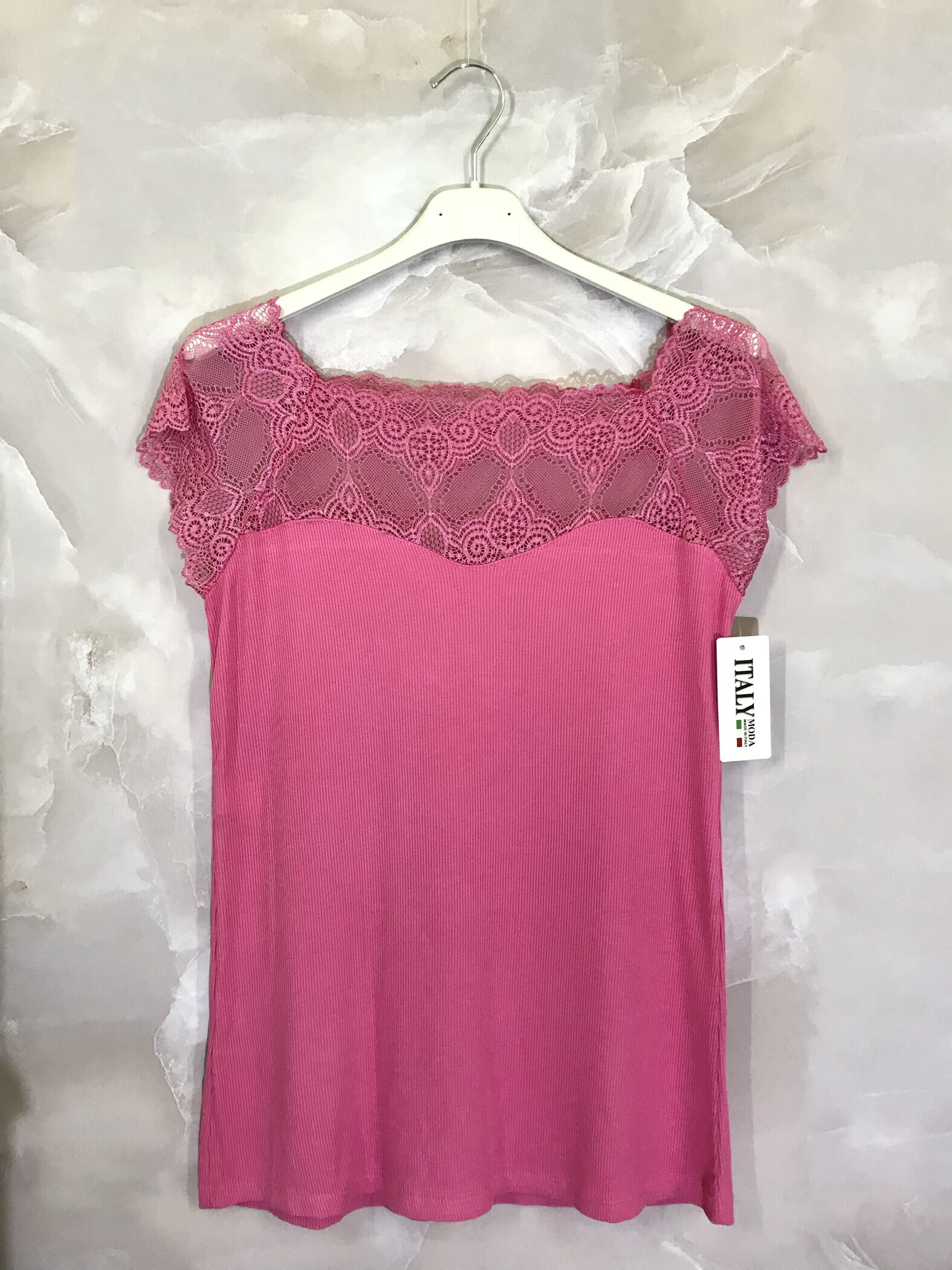Wholesaler D&L CREATION - Short-sleeved boat-neck lace top