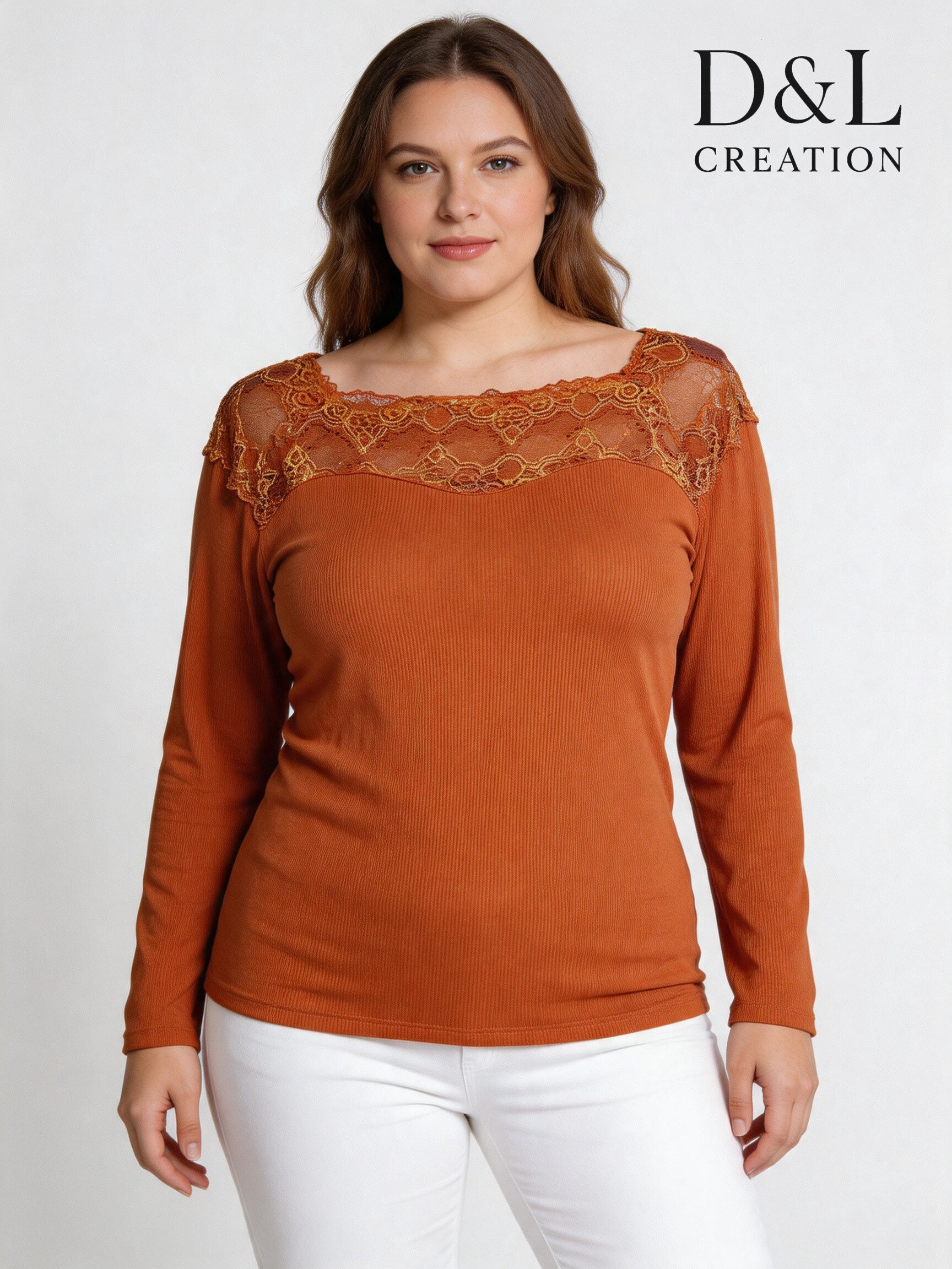 Wholesaler D&L CREATION - Ribbed Stretch Lace Tunic with Boat Neck, Sizes T38 to T52