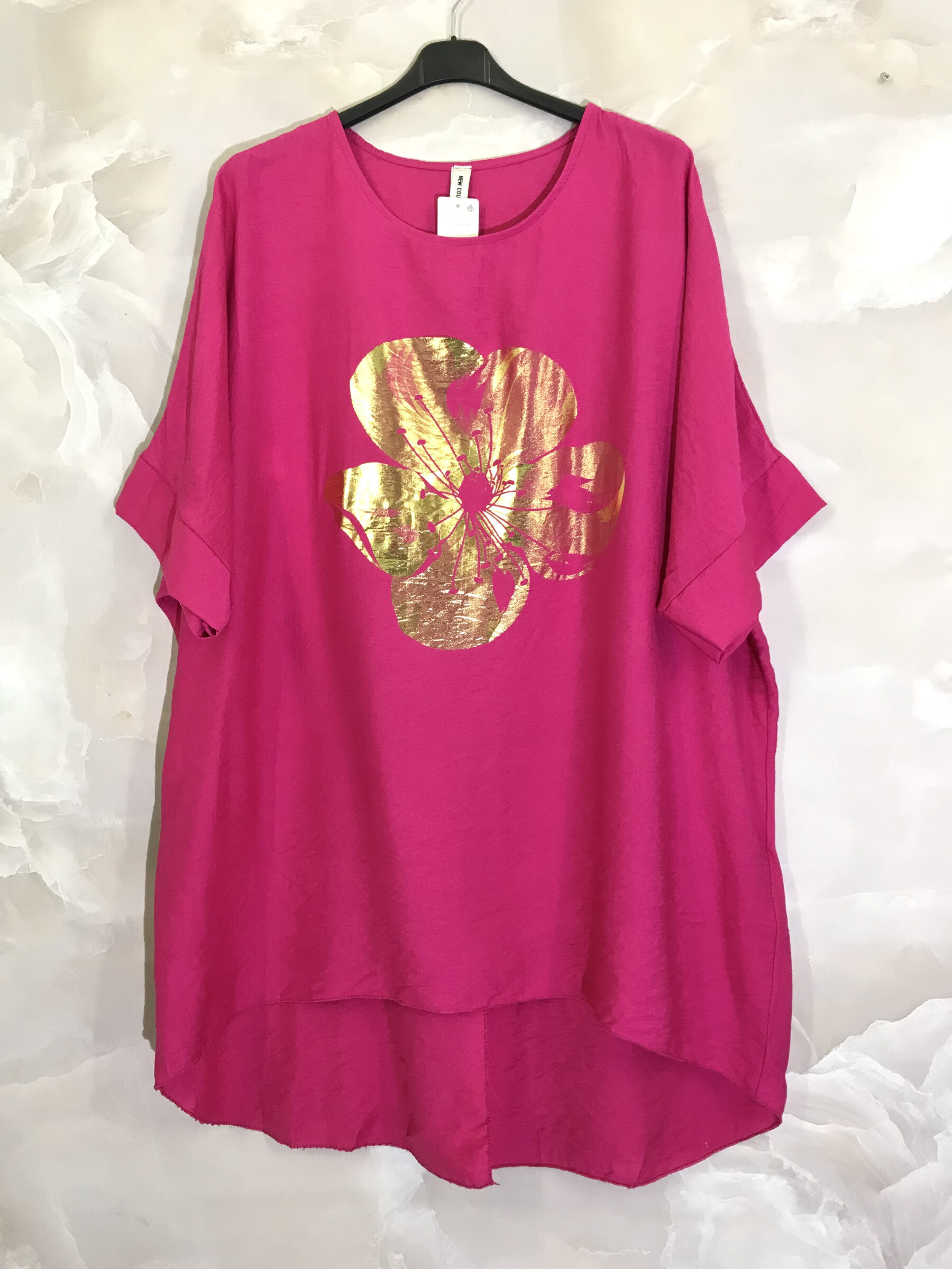 Wholesaler D&L Creation - Long tunic with golden flower and slit on the back
