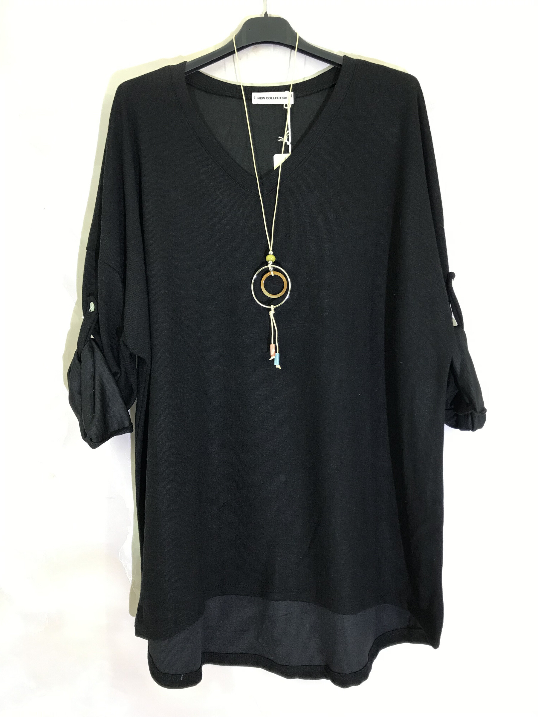 Grossiste D&L CREATION - Tunique unie longue en col V avec collier