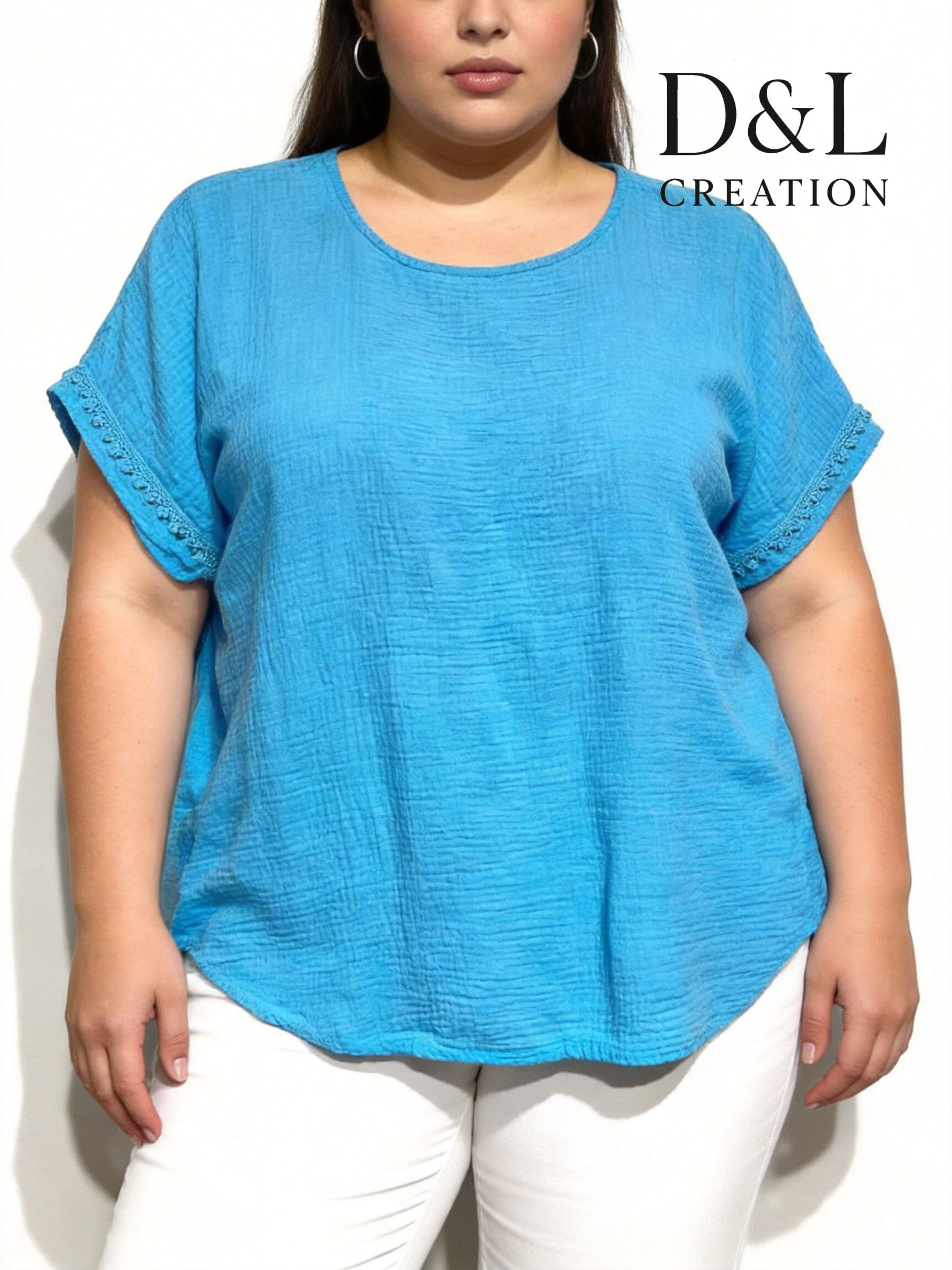 Grossiste D&L CREATION - Tunique double gaze de coton avec dentelle sur manches T40 à T52