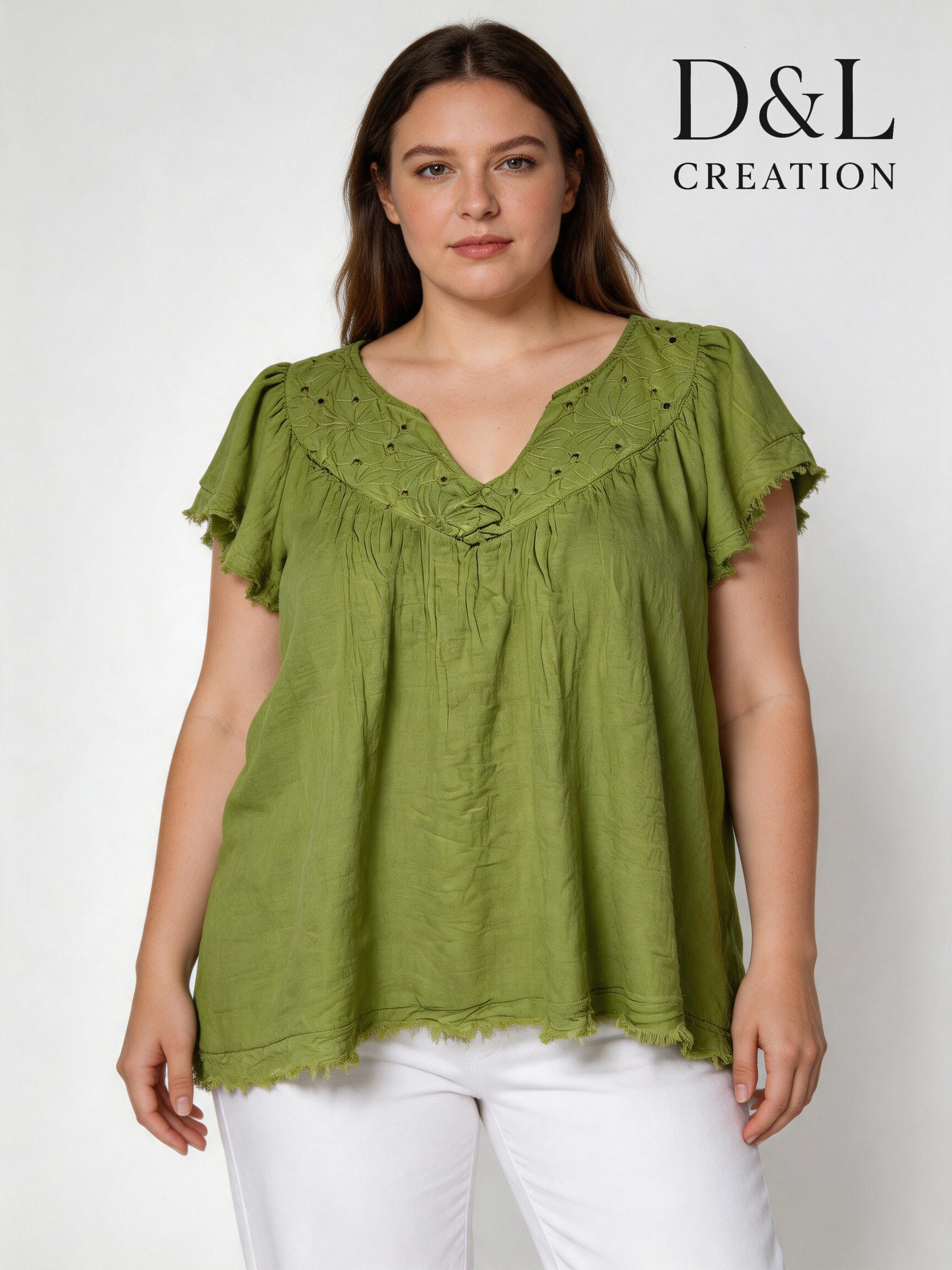Grossista D&L CREATION - Tunica in voile di cotone con ricami taglie T40 a T56
