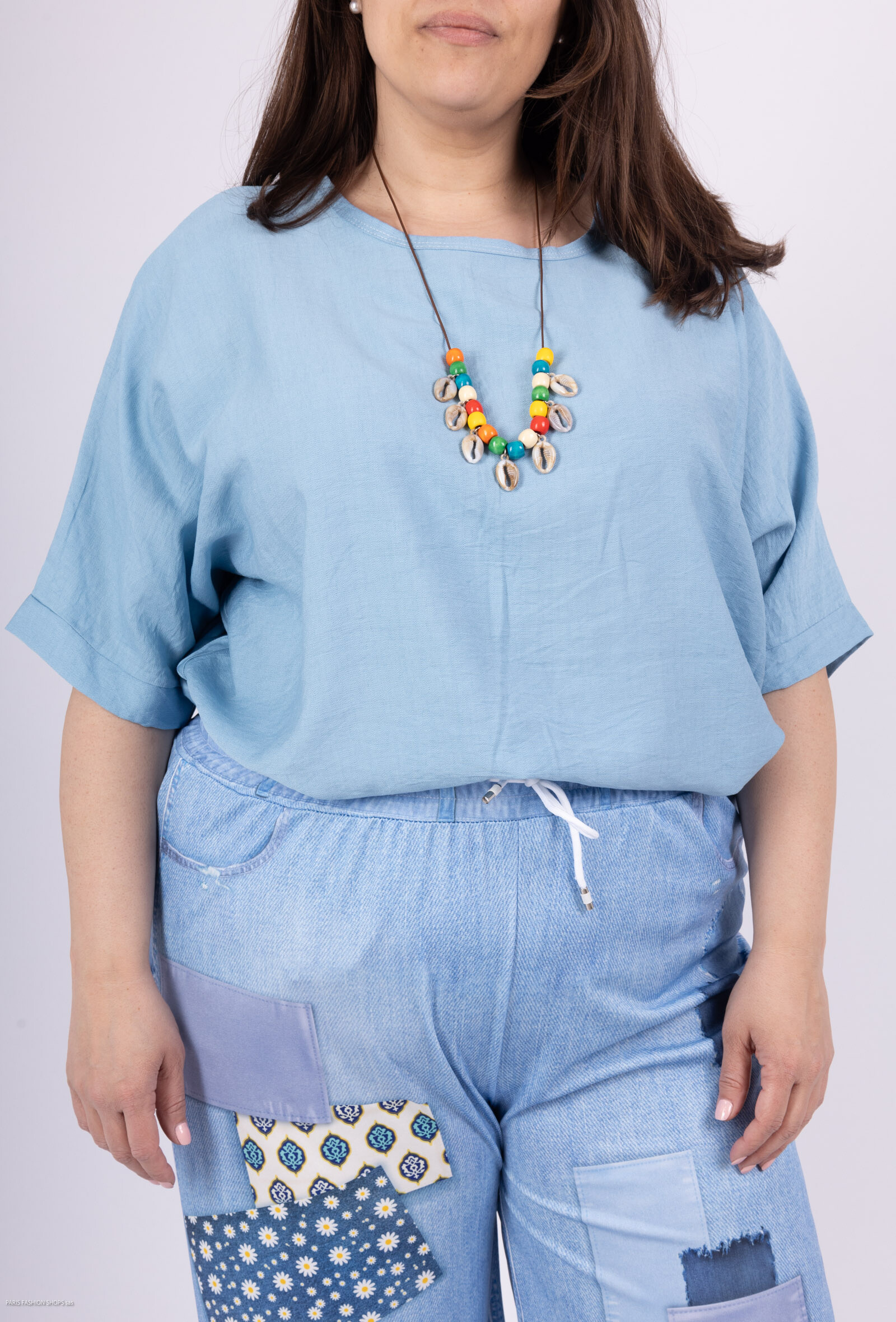 Wholesaler D&L CREATION - Large somersize short sleeve tunic in round neck with necklace