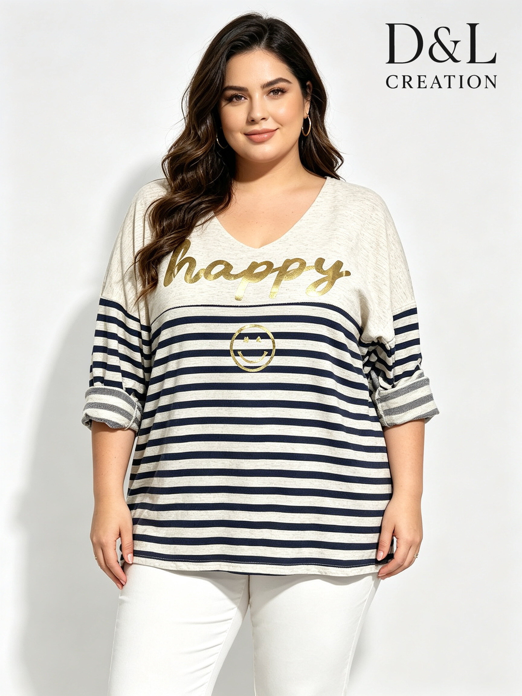 Großhändler D&L CREATION - HAPPY Streifenshirt Größen 38 bis 50