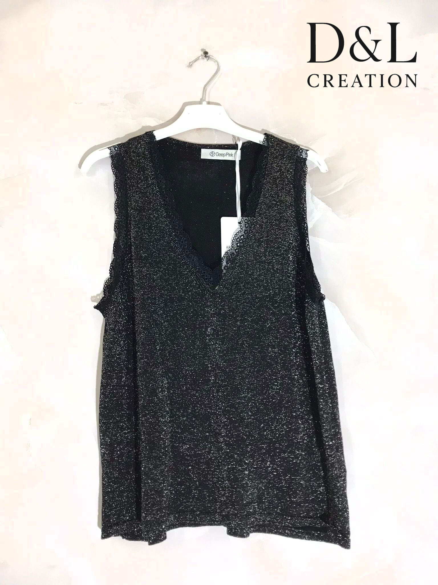 Grossista D&L CREATION - Tunica in lurex e pizzo con scollo a V taglie 38 a 46