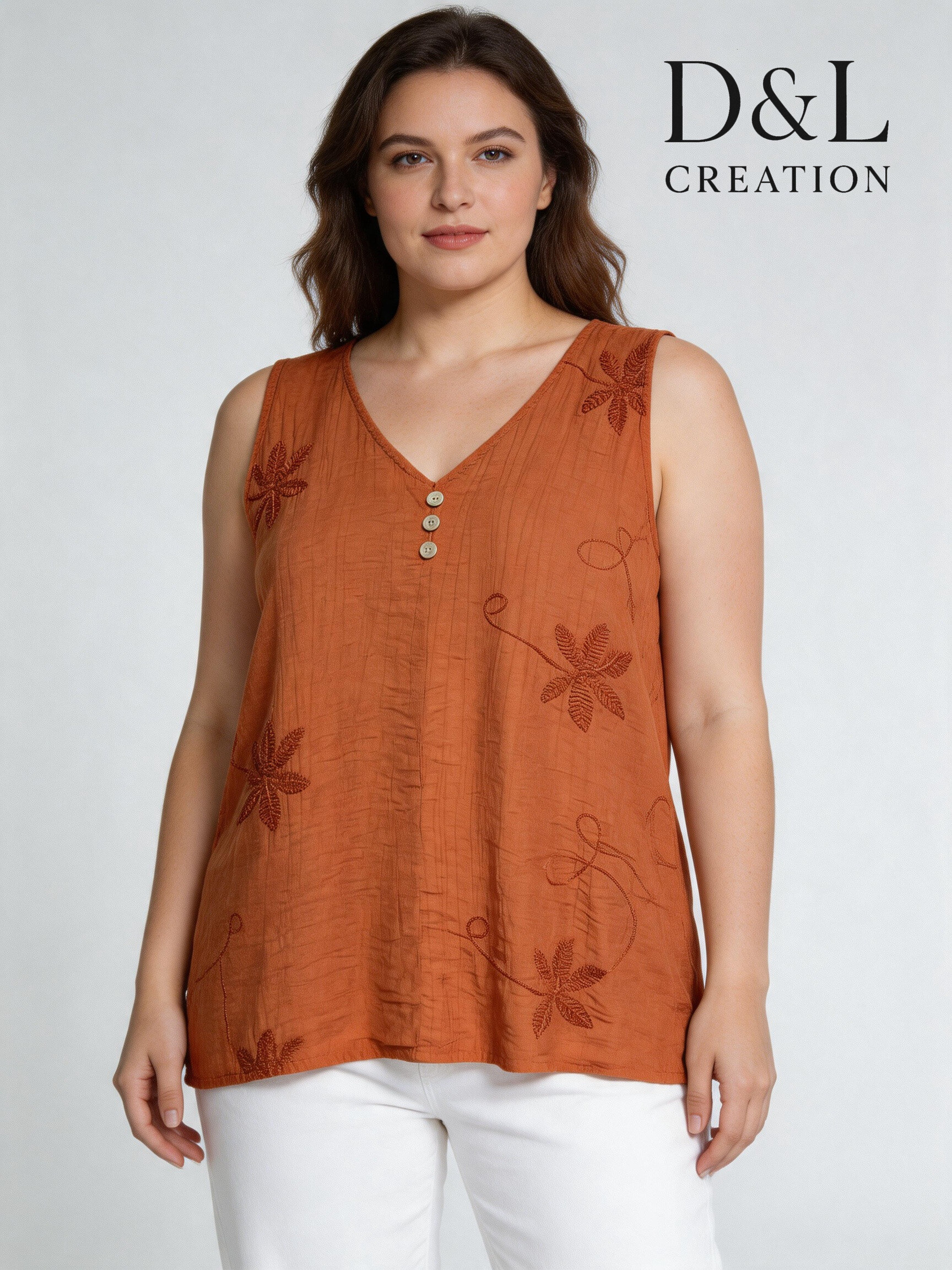 Grossista D&L CREATION - Tunica con bottoni finti e ricami, taglie 38 a 46
