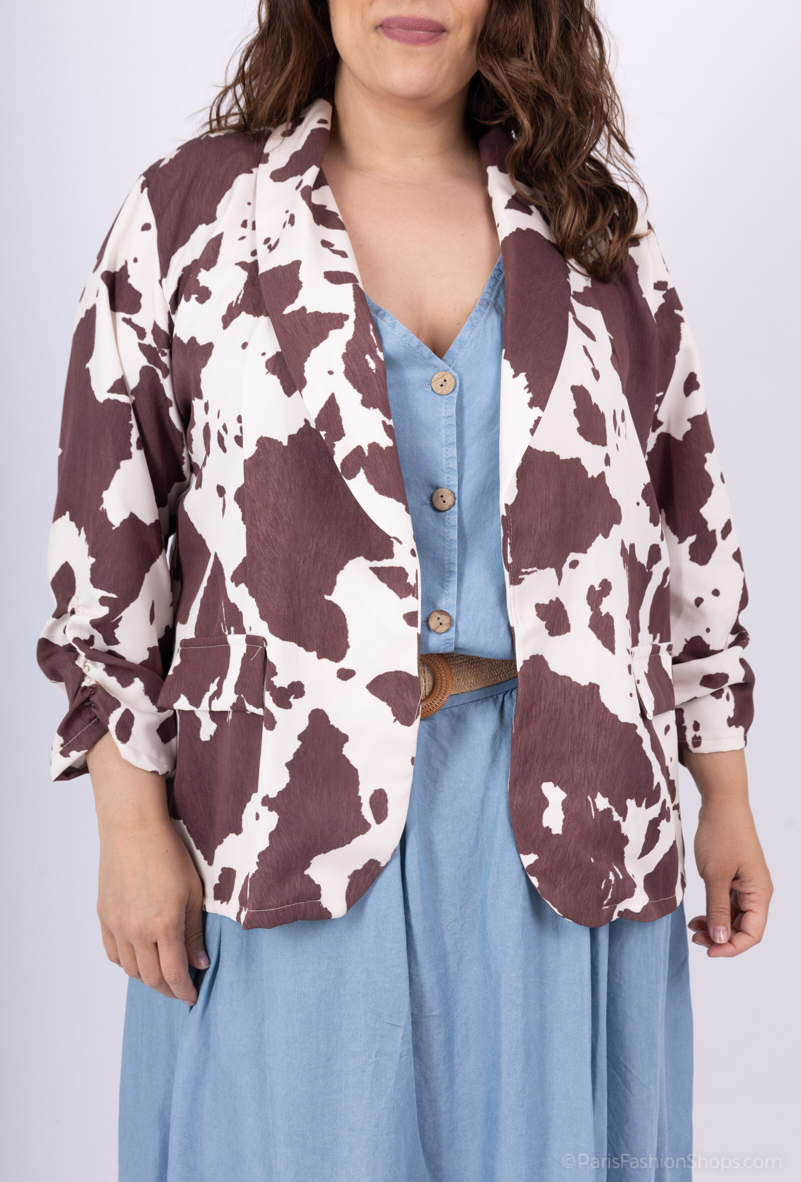 Großhändler D&L CREATION - Blazer -Jacke rollte die Ärmel gedruckten T40 an T52 -Flecken