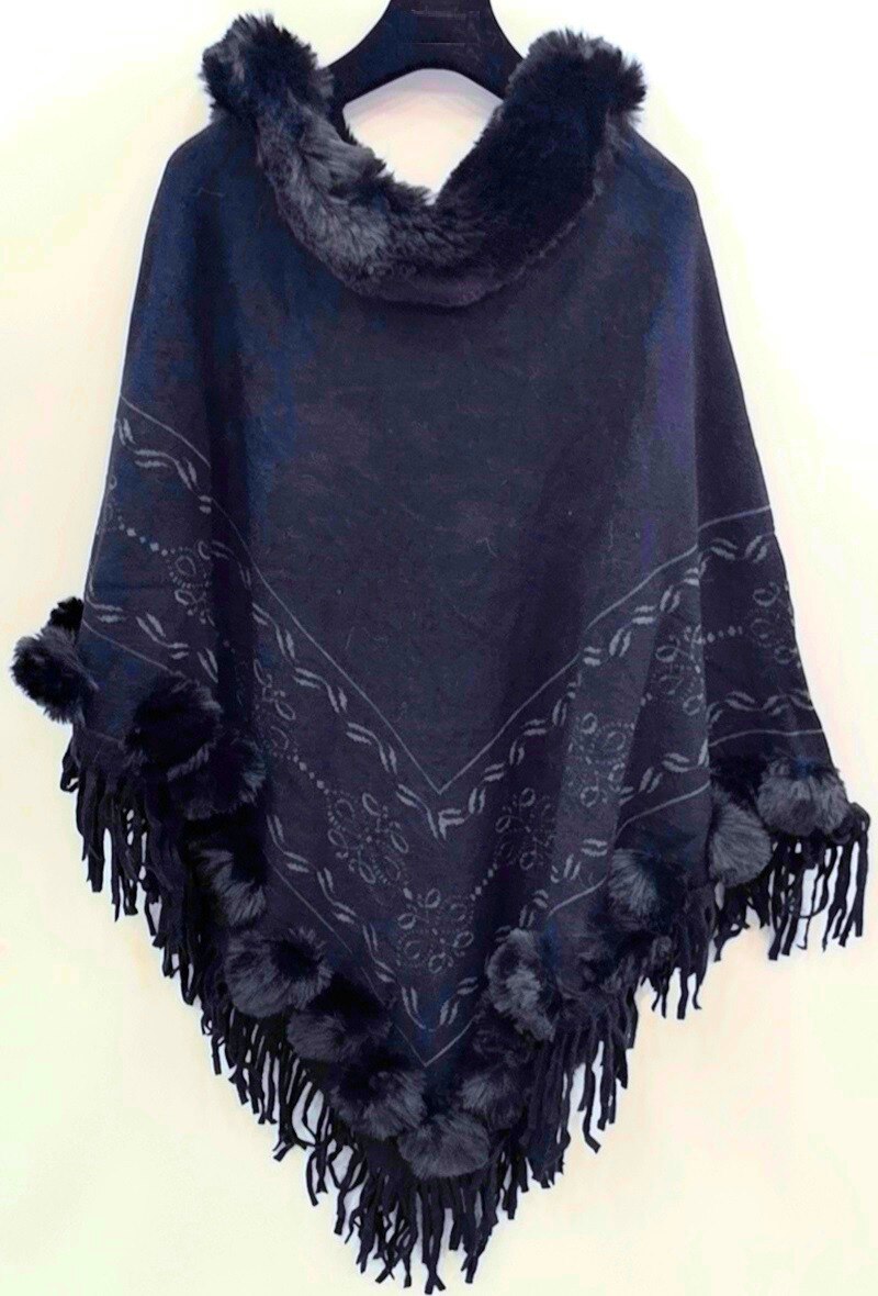 Wholesaler Da Fashion - Poncho with pompons and fringes