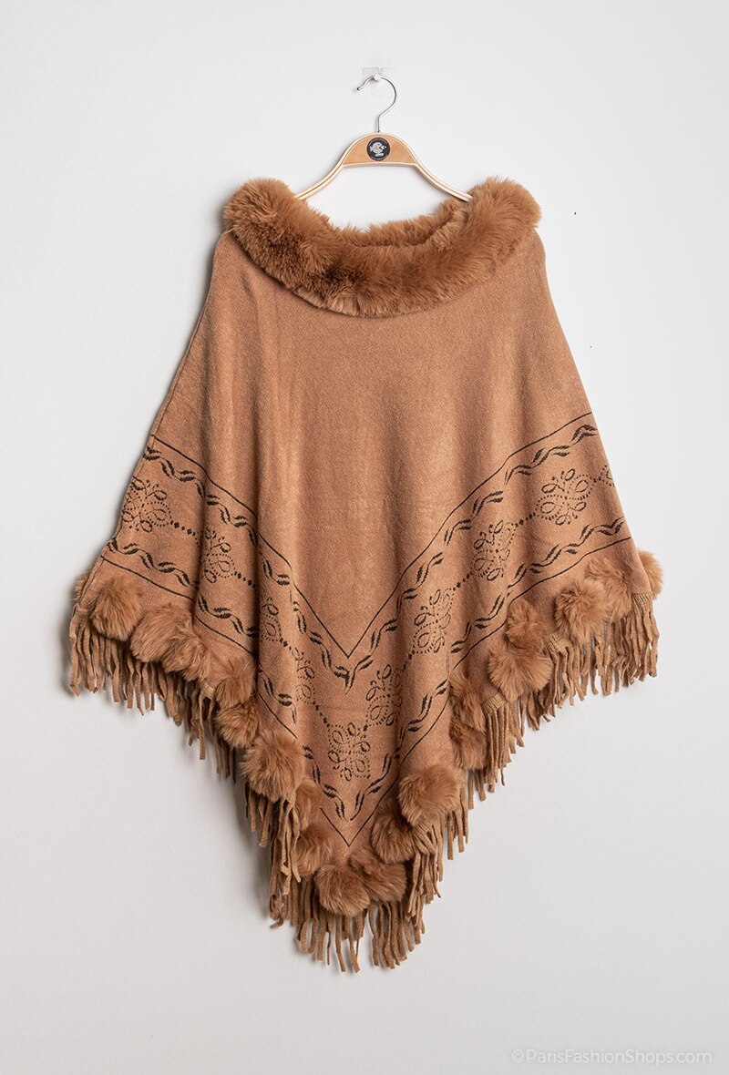 Wholesaler Da Fashion - Poncho with pompons and fringes