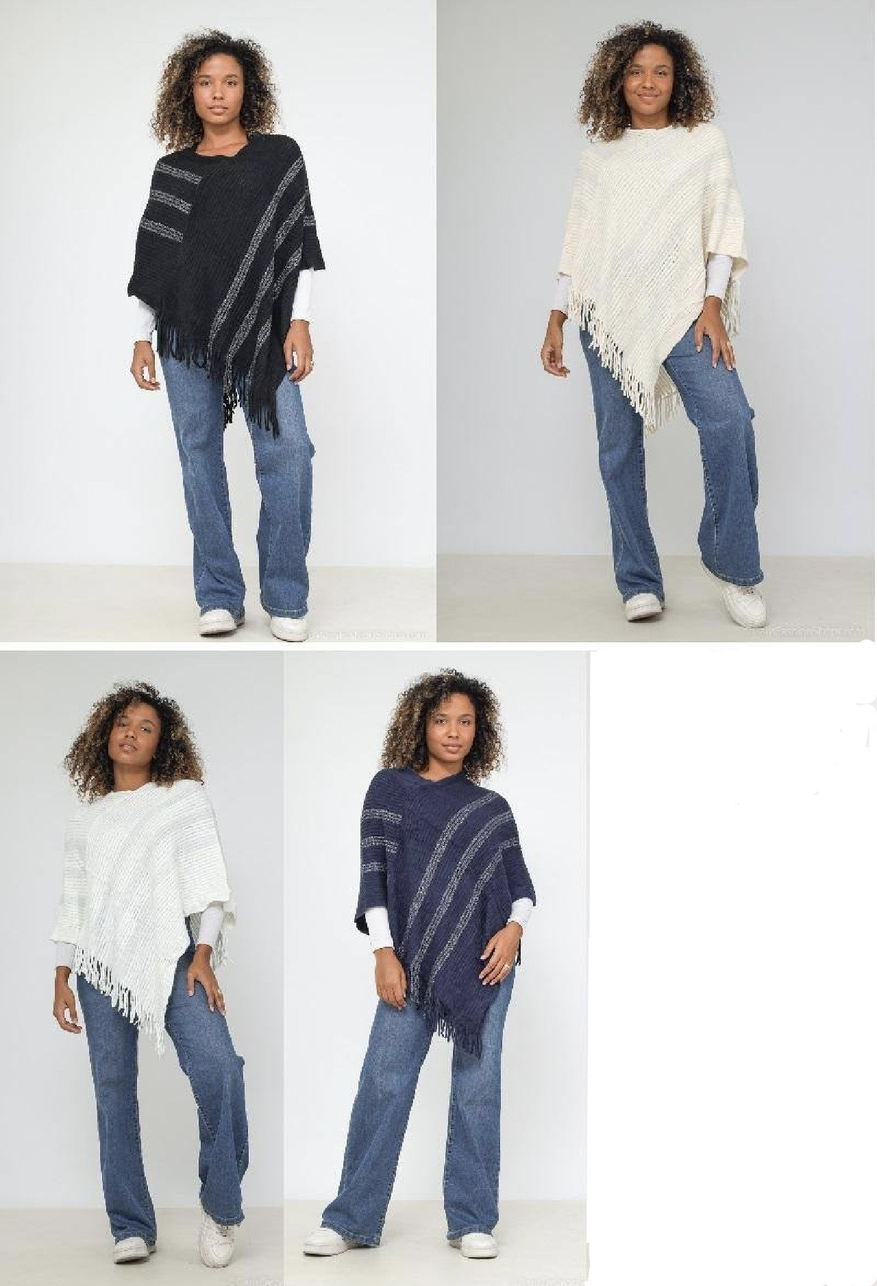 Wholesaler Da Fashion - Shiny sequin knit poncho with fringe