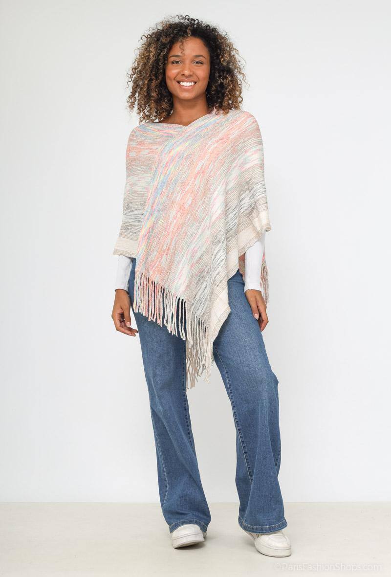 Wholesaler Da Fashion - Shiny sequin knit poncho with fringe